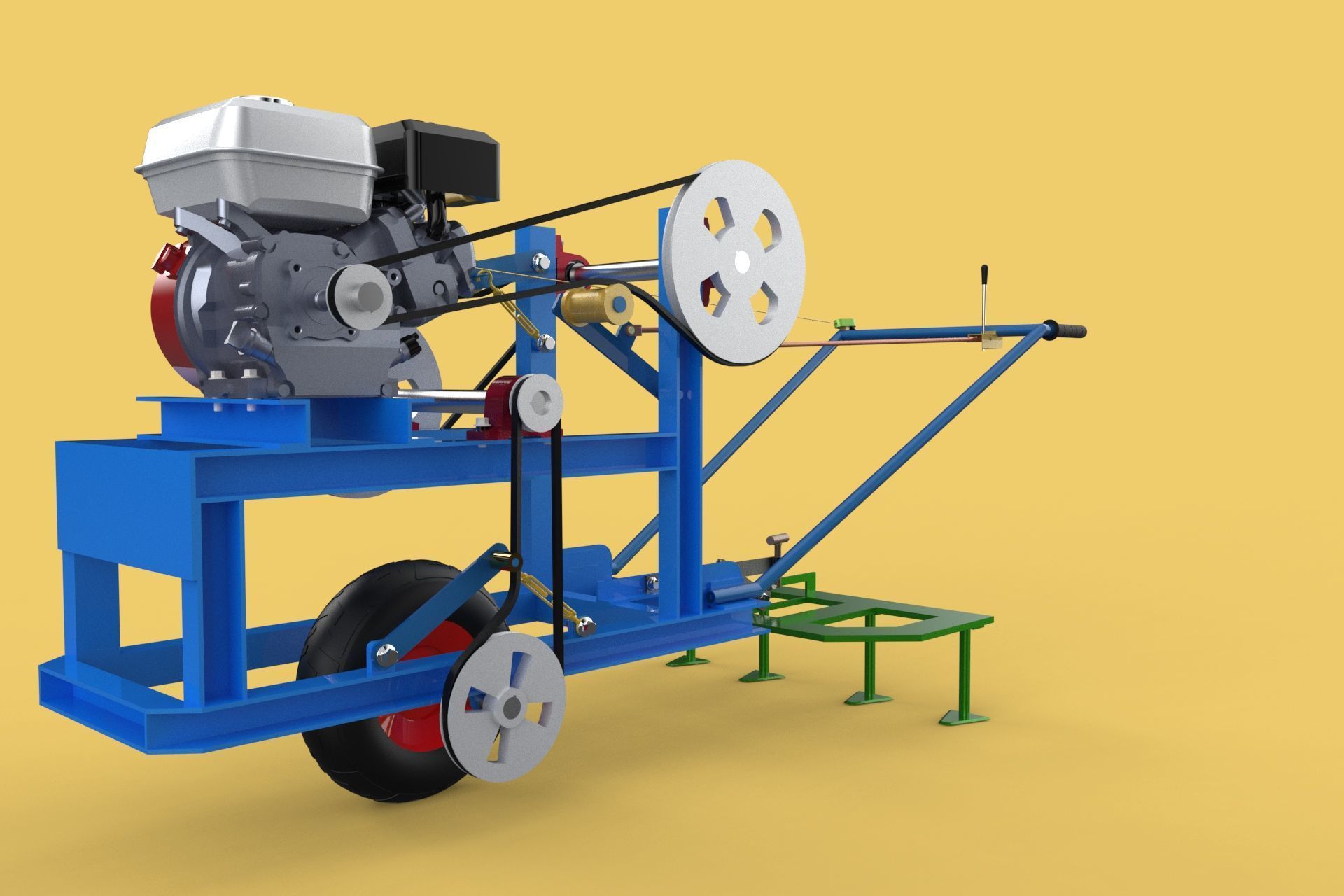 HAND WALKING BEHIND TRACTOR PLOW PETROL ENGINE CART DIY HOMEMADE 3D model_8