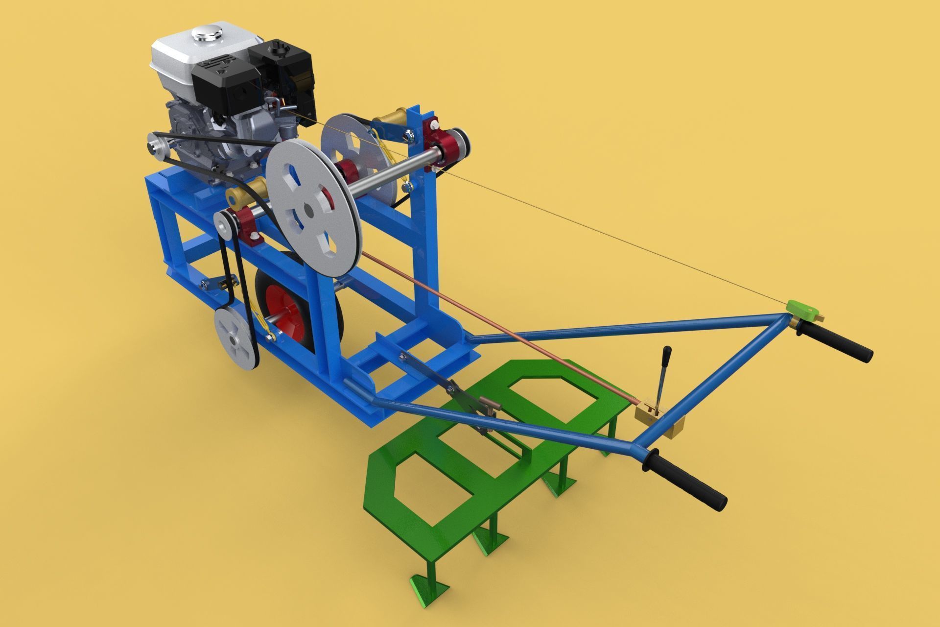 HAND WALKING BEHIND TRACTOR PLOW PETROL ENGINE CART DIY HOMEMADE 3D model_7