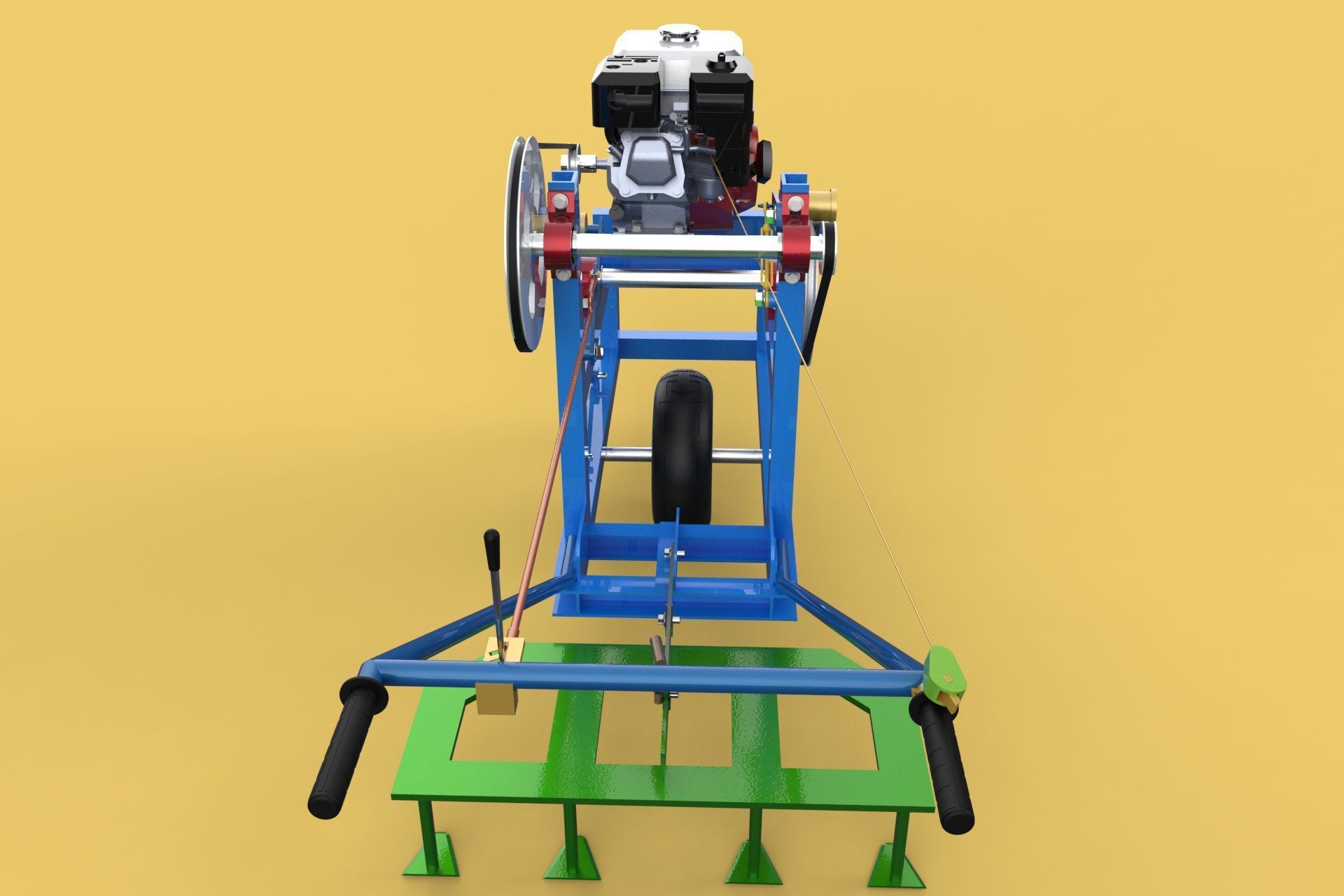 HAND WALKING BEHIND TRACTOR PLOW PETROL ENGINE CART DIY HOMEMADE 3D model_1