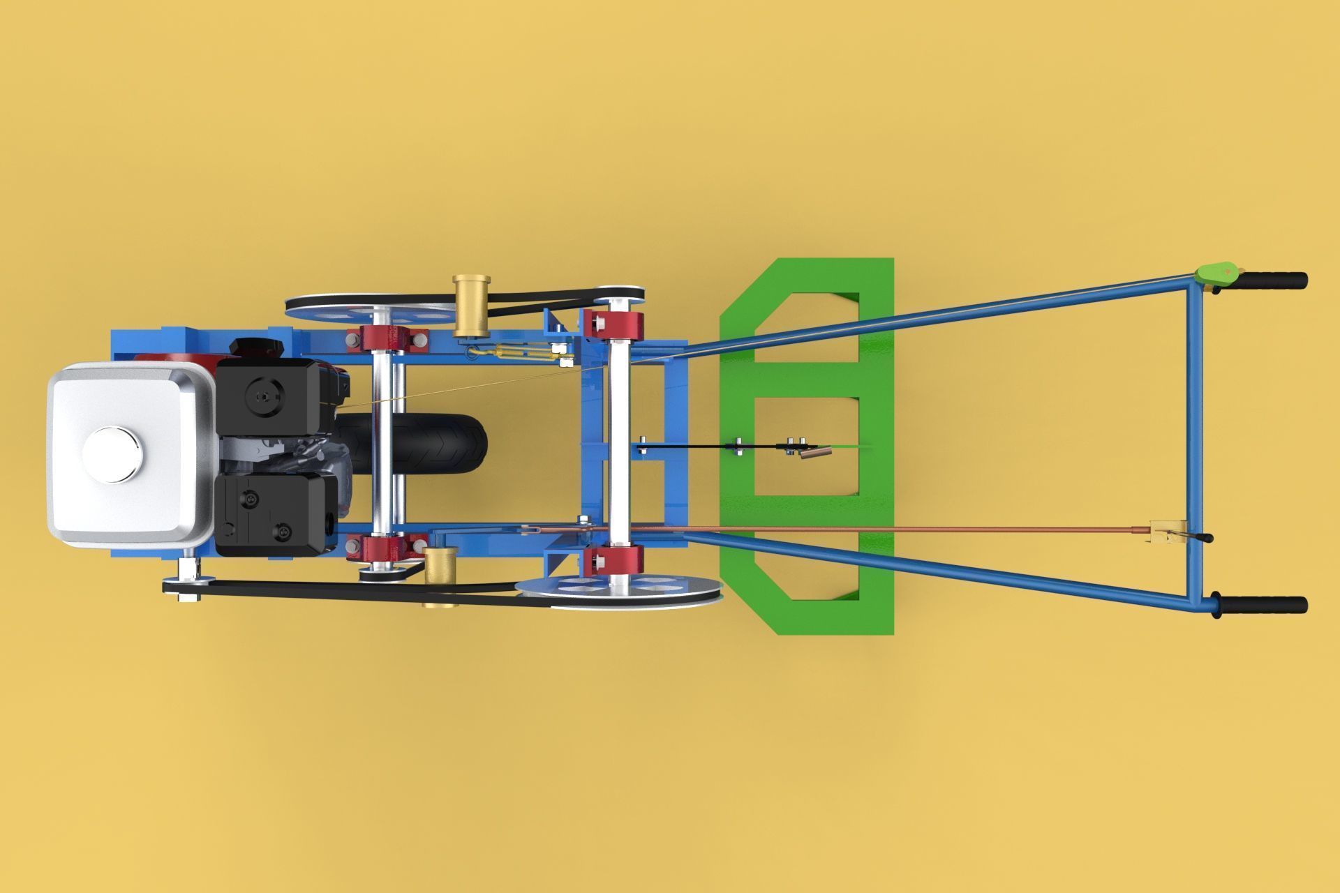 HAND WALKING BEHIND TRACTOR PLOW PETROL ENGINE CART DIY HOMEMADE 3D model_3