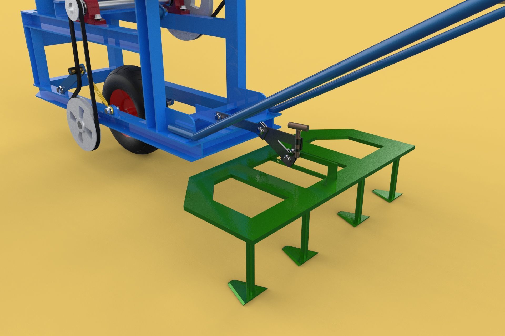 HAND WALKING BEHIND TRACTOR PLOW PETROL ENGINE CART DIY HOMEMADE 3D model_21