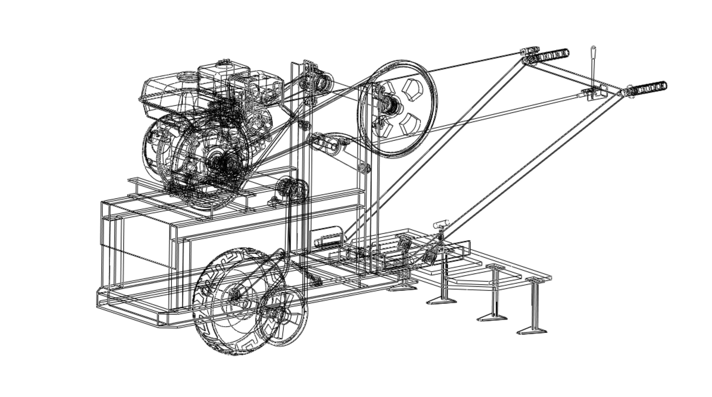 HAND WALKING BEHIND TRACTOR PLOW PETROL ENGINE CART DIY HOMEMADE 3D model_34