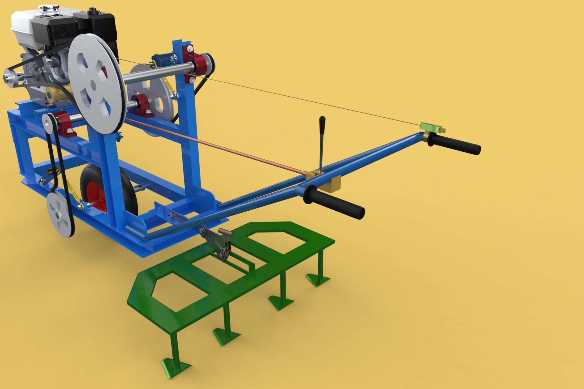 HAND WALKING BEHIND TRACTOR PLOW PETROL ENGINE CART DIY HOMEMADE 3D model_23