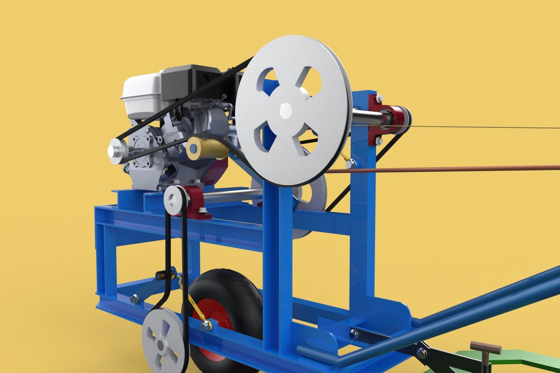 HAND WALKING BEHIND TRACTOR PLOW PETROL ENGINE CART DIY HOMEMADE 3D model_19