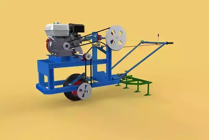 HAND WALKING BEHIND TRACTOR PLOW PETROL ENGINE CART DIY HOMEMADE 3D model