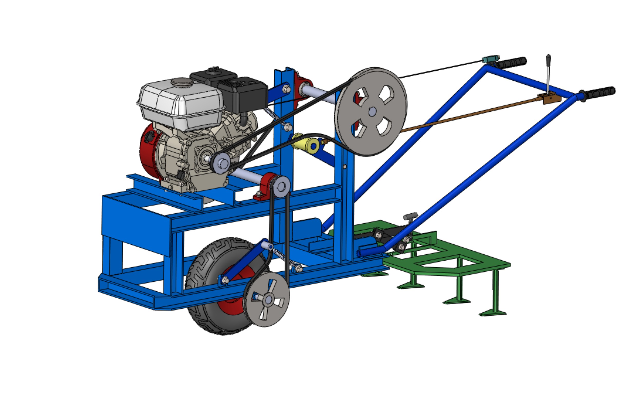 HAND WALKING BEHIND TRACTOR PLOW PETROL ENGINE CART DIY HOMEMADE 3D model_33