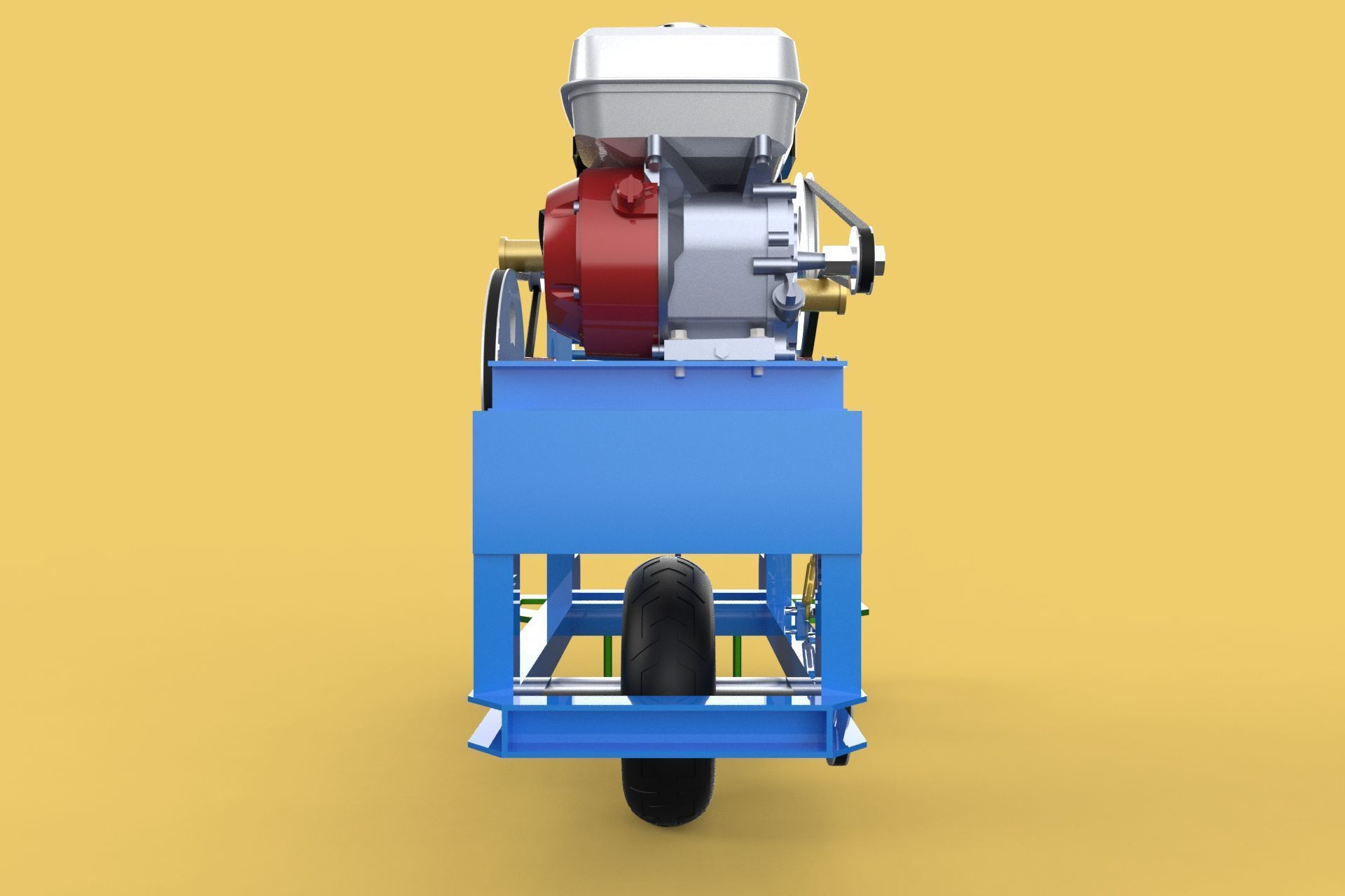 HAND WALKING BEHIND TRACTOR PLOW PETROL ENGINE CART DIY HOMEMADE 3D model_29