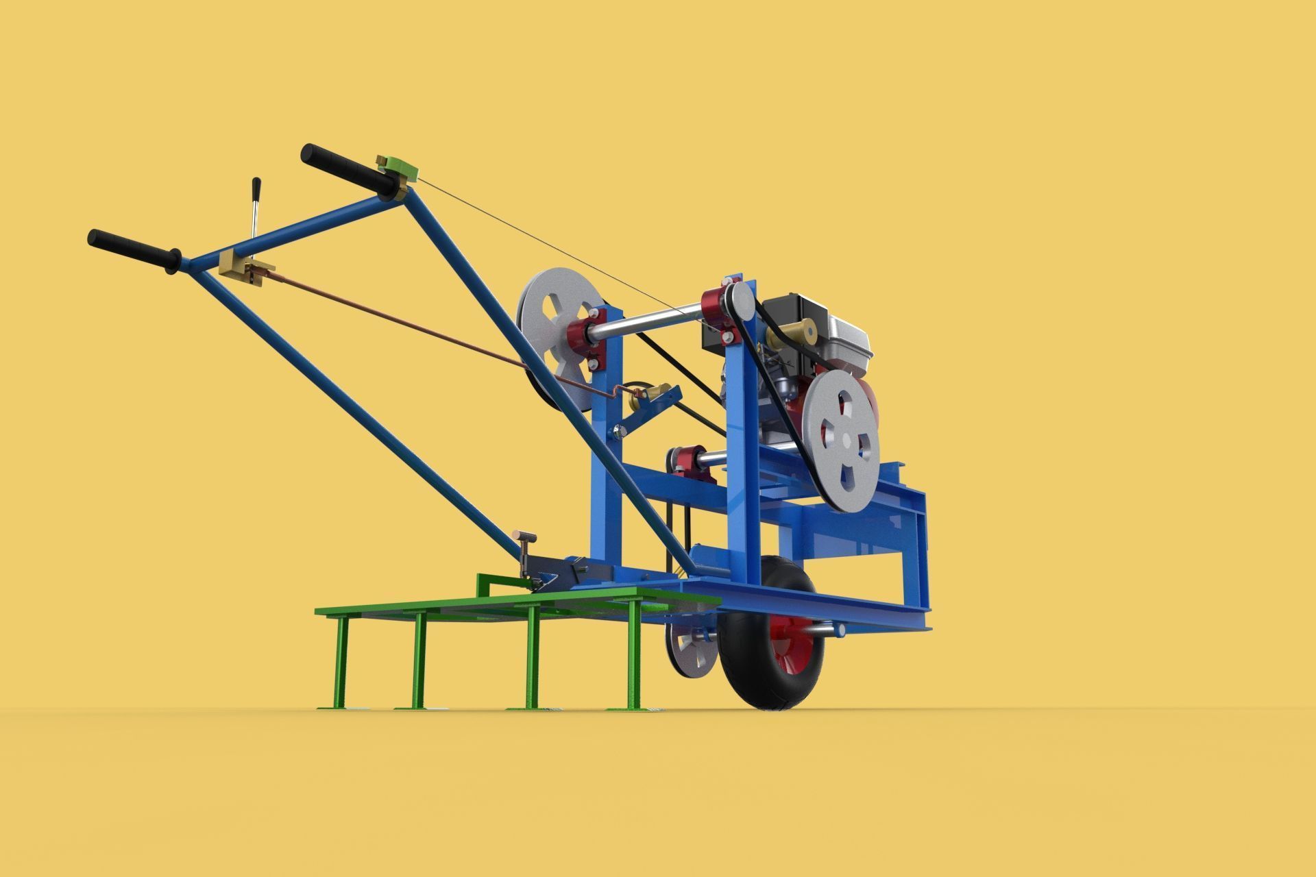 HAND WALKING BEHIND TRACTOR PLOW PETROL ENGINE CART DIY HOMEMADE 3D model_15