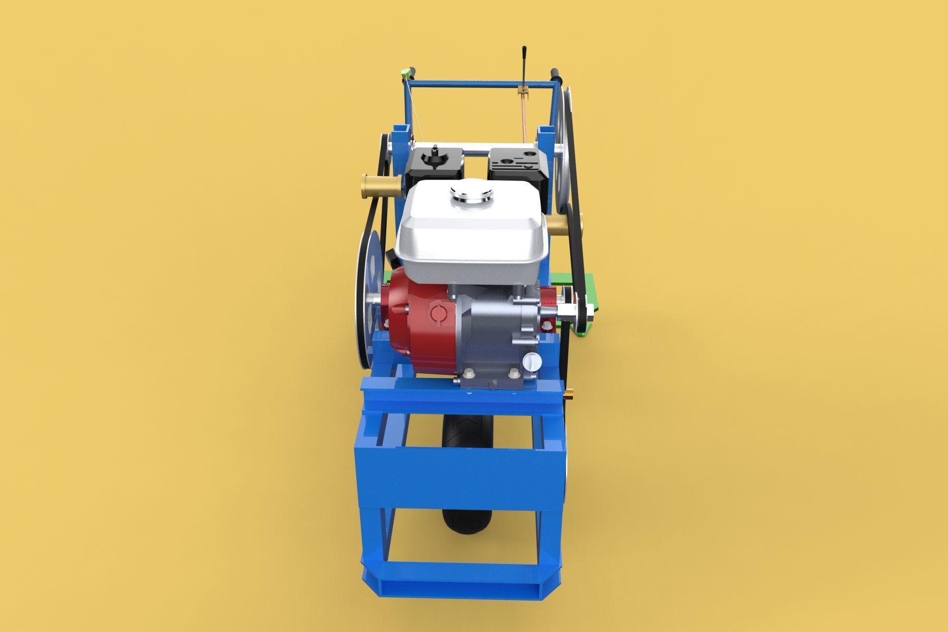 HAND WALKING BEHIND TRACTOR PLOW PETROL ENGINE CART DIY HOMEMADE 3D model_30