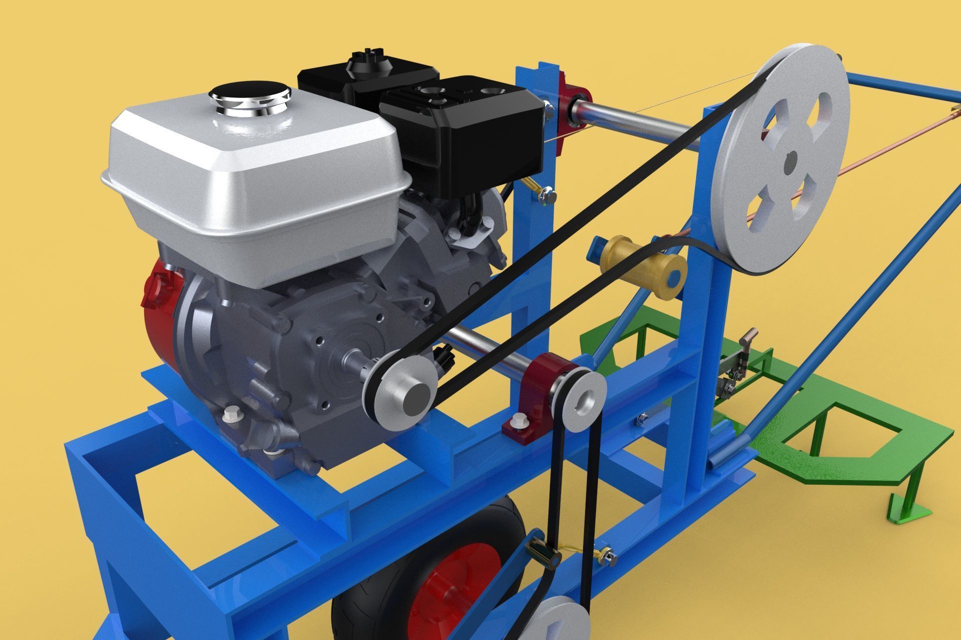 HAND WALKING BEHIND TRACTOR PLOW PETROL ENGINE CART DIY HOMEMADE 3D model_17