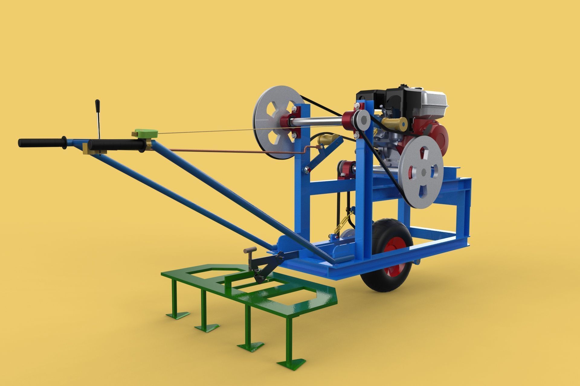 HAND WALKING BEHIND TRACTOR PLOW PETROL ENGINE CART DIY HOMEMADE 3D model_10