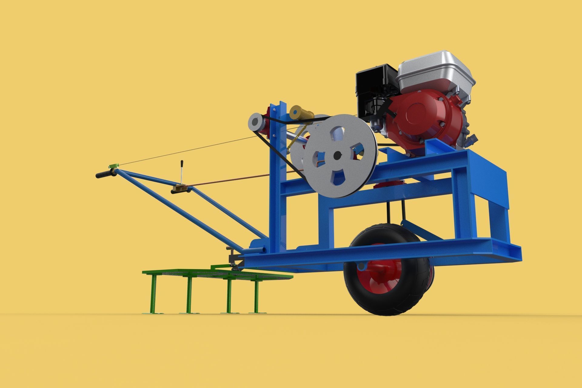 HAND WALKING BEHIND TRACTOR PLOW PETROL ENGINE CART DIY HOMEMADE 3D model_16