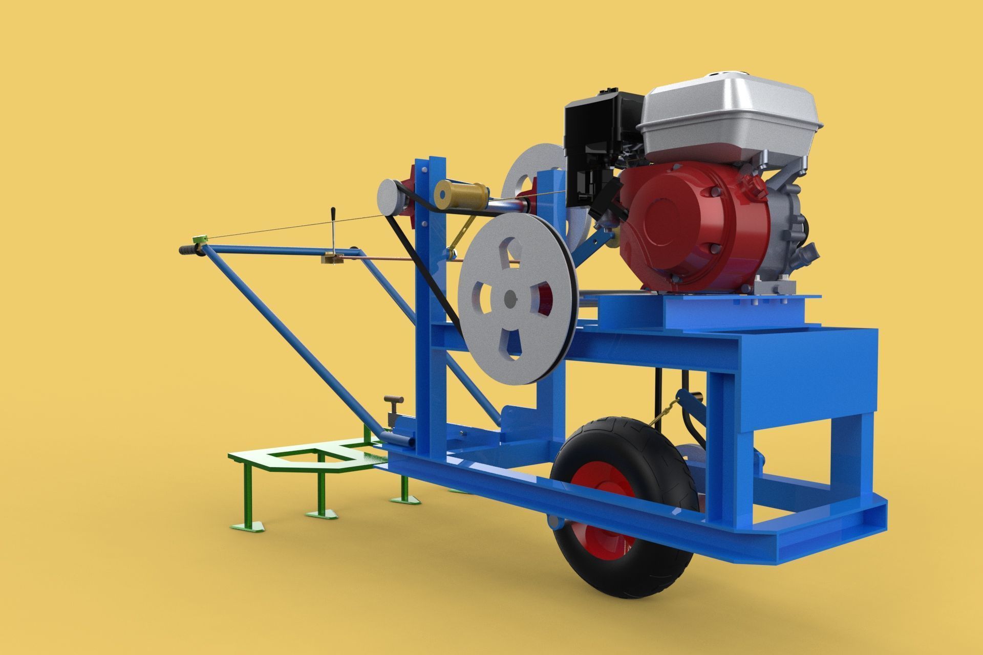 HAND WALKING BEHIND TRACTOR PLOW PETROL ENGINE CART DIY HOMEMADE 3D model_12