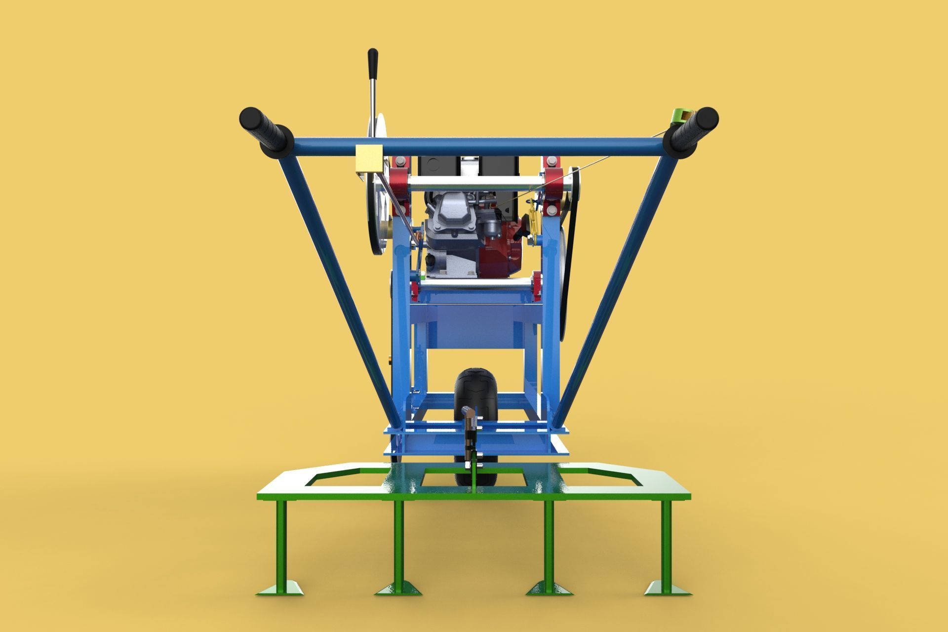 HAND WALKING BEHIND TRACTOR PLOW PETROL ENGINE CART DIY HOMEMADE 3D model_31