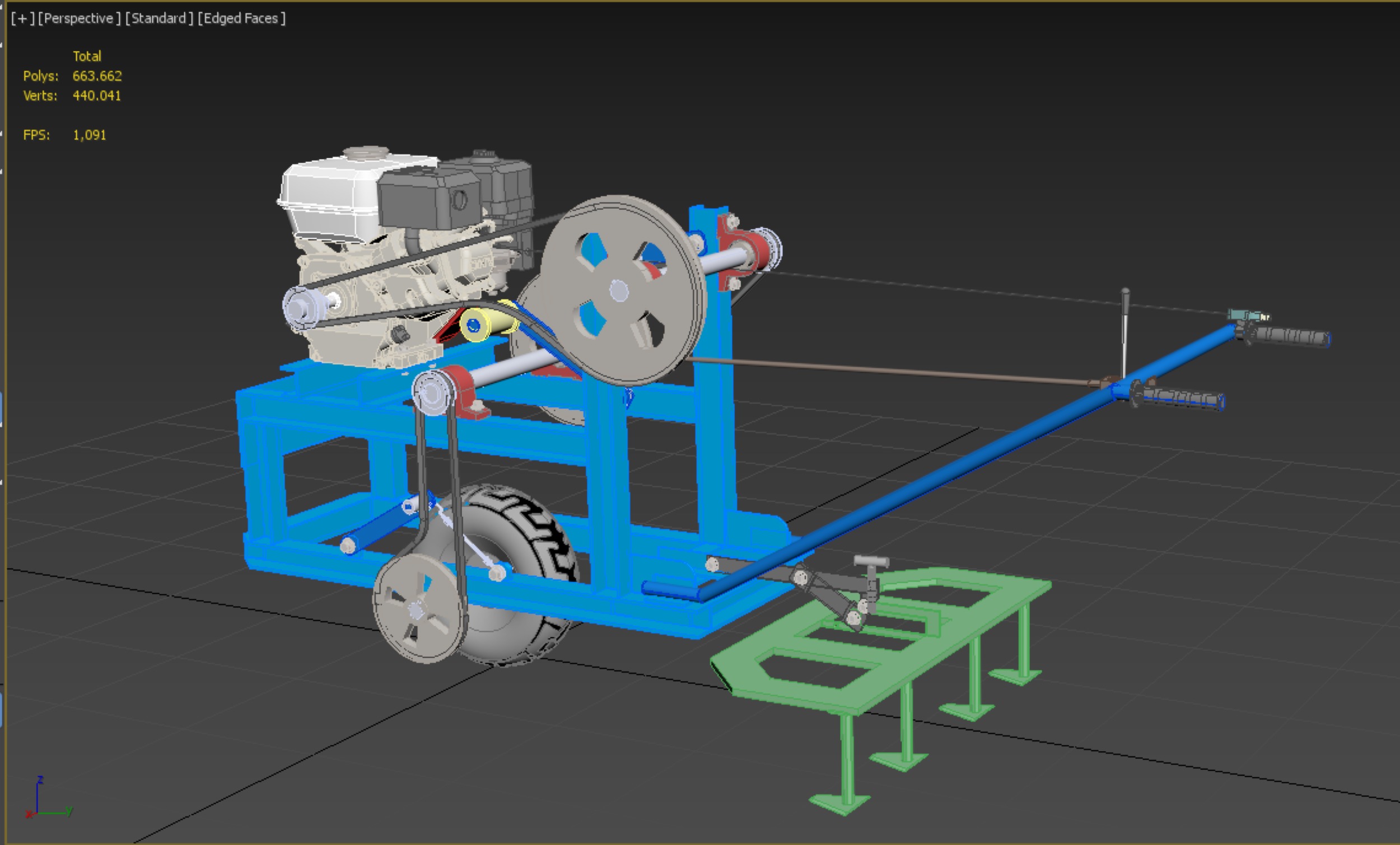 HAND WALKING BEHIND TRACTOR PLOW PETROL ENGINE CART DIY HOMEMADE 3D model_35