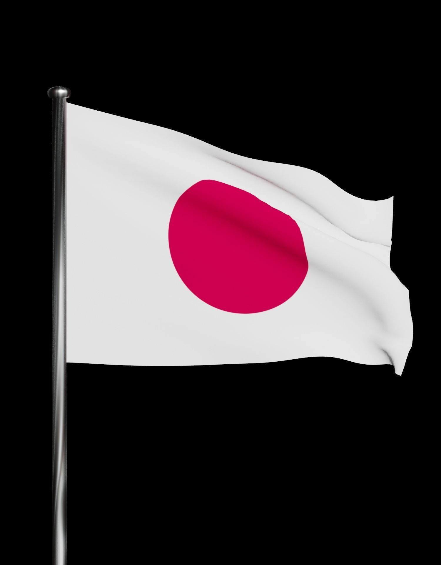 Japan Flag on steel pole 3D model_42