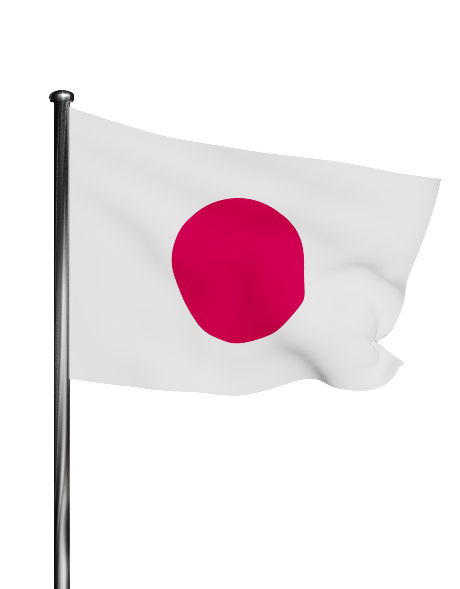 Japan Flag on steel pole 3D model_7