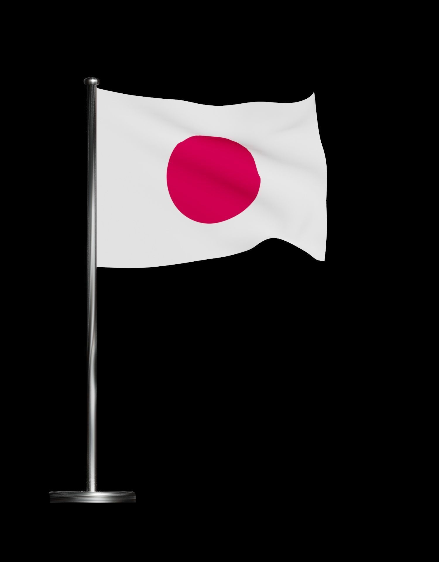Japan Flag on steel pole 3D model_53
