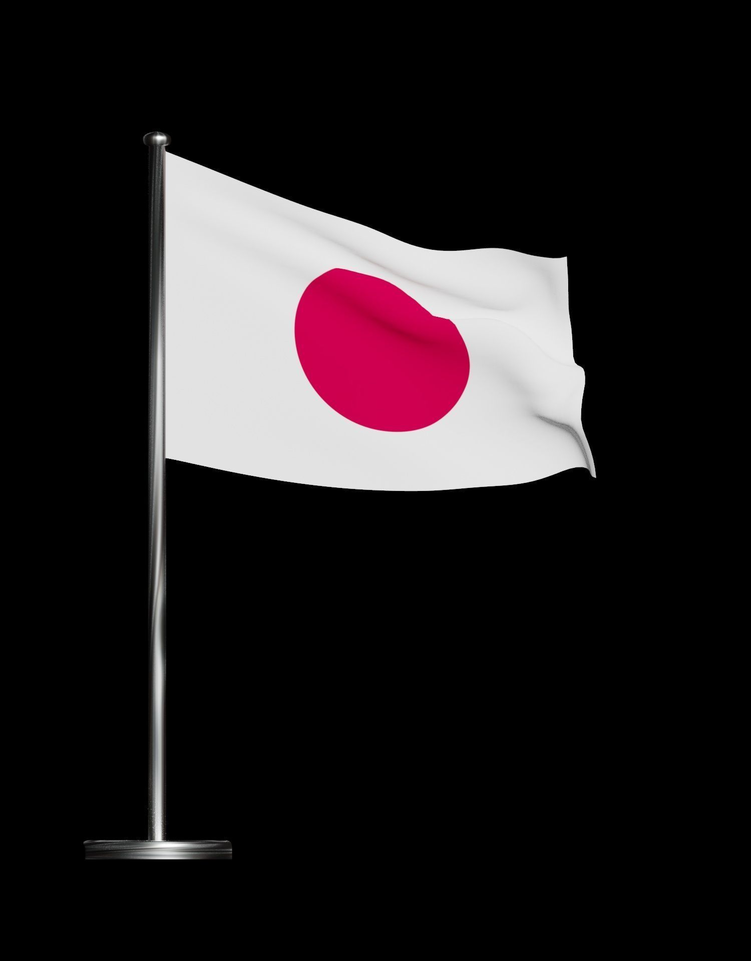 Japan Flag on steel pole 3D model_5