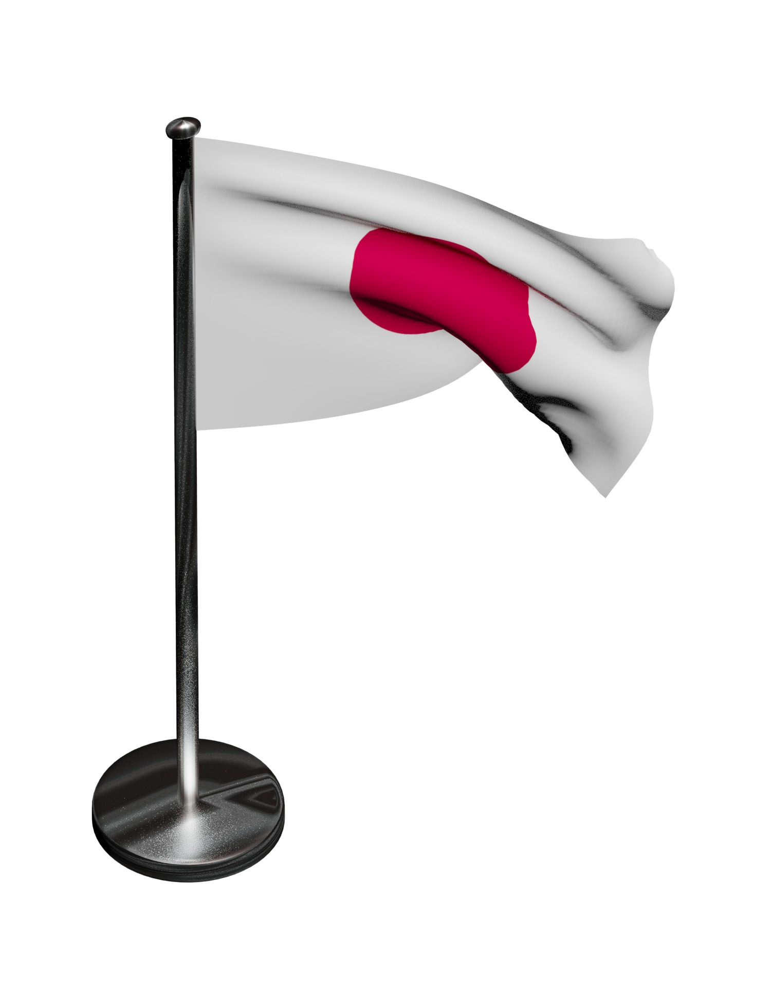 Japan Flag on steel pole 3D model_23