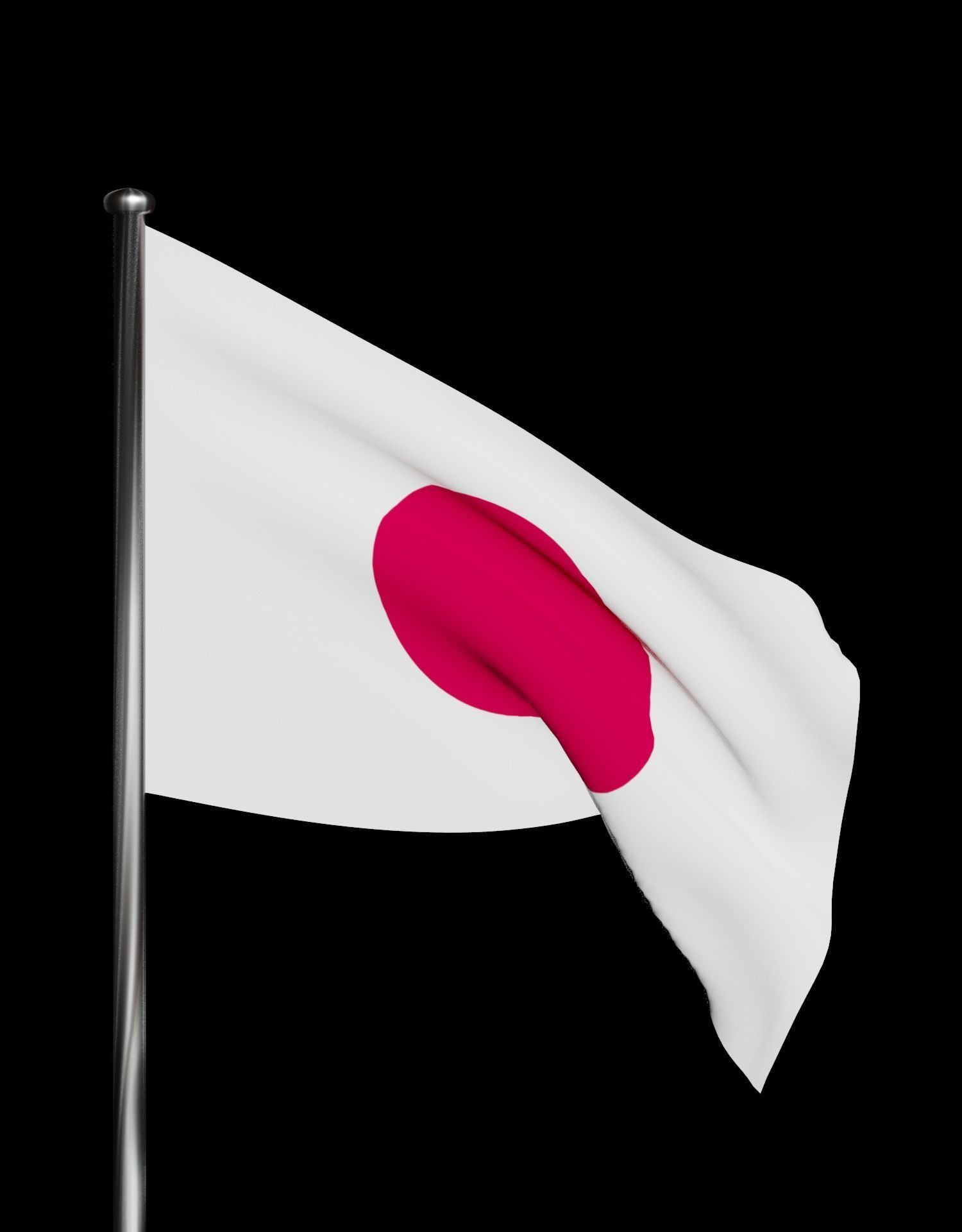 Japan Flag on steel pole 3D model_40