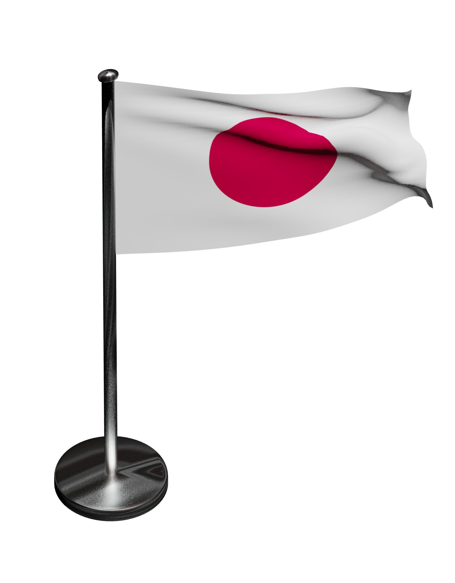 Japan Flag on steel pole 3D model_11