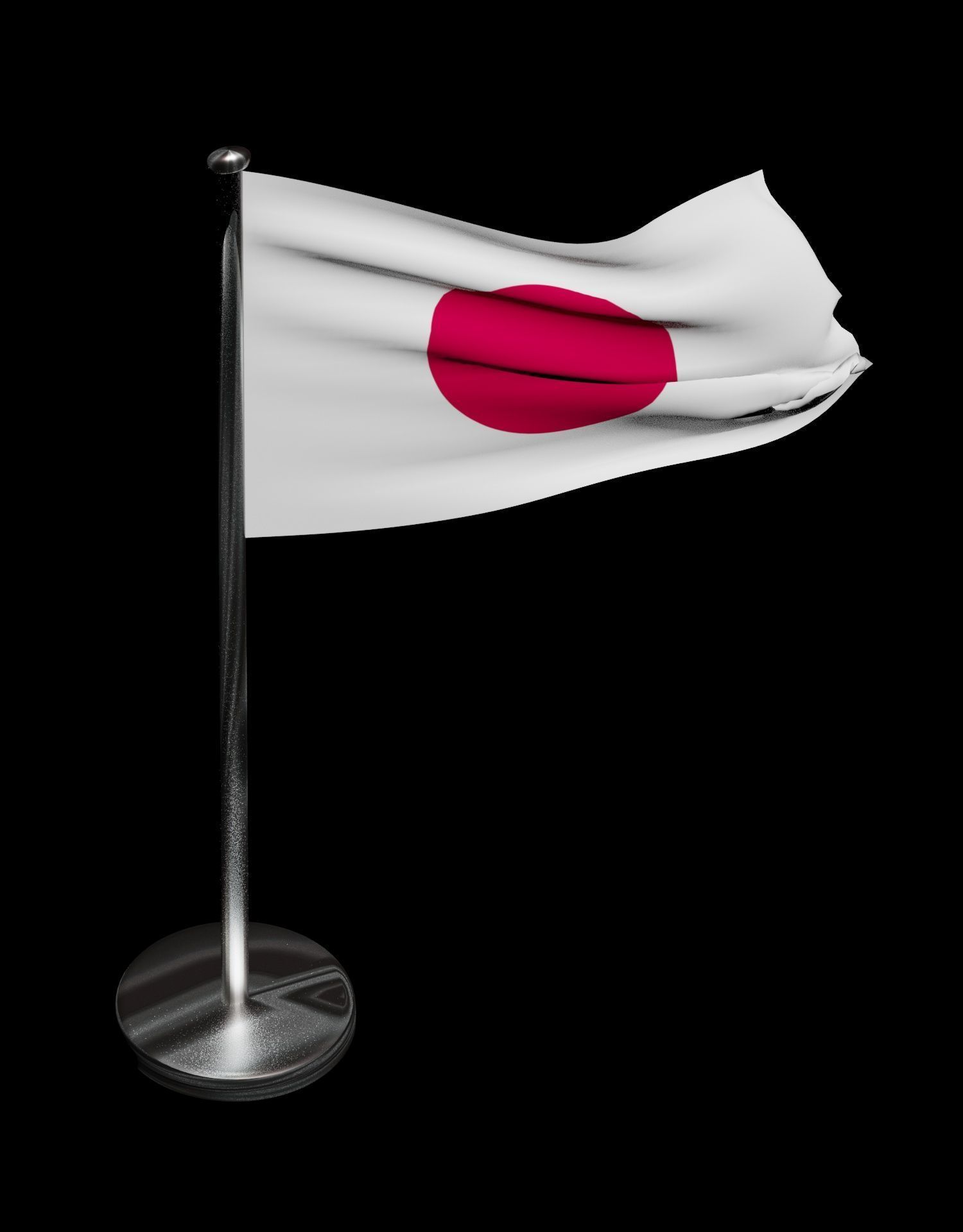 Japan Flag on steel pole 3D model_33
