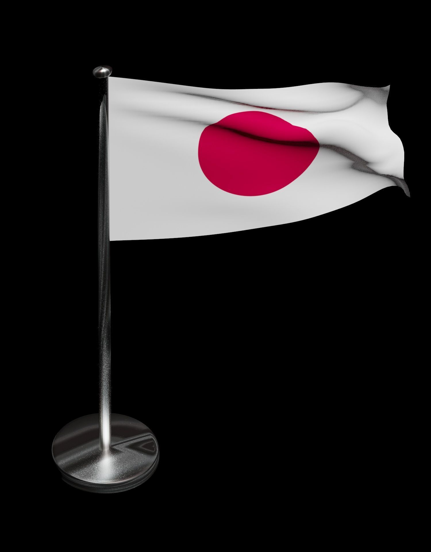 Japan Flag on steel pole 3D model_39