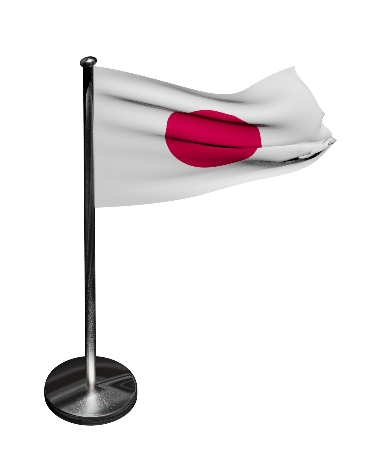 Japan Flag on steel pole 3D model_9