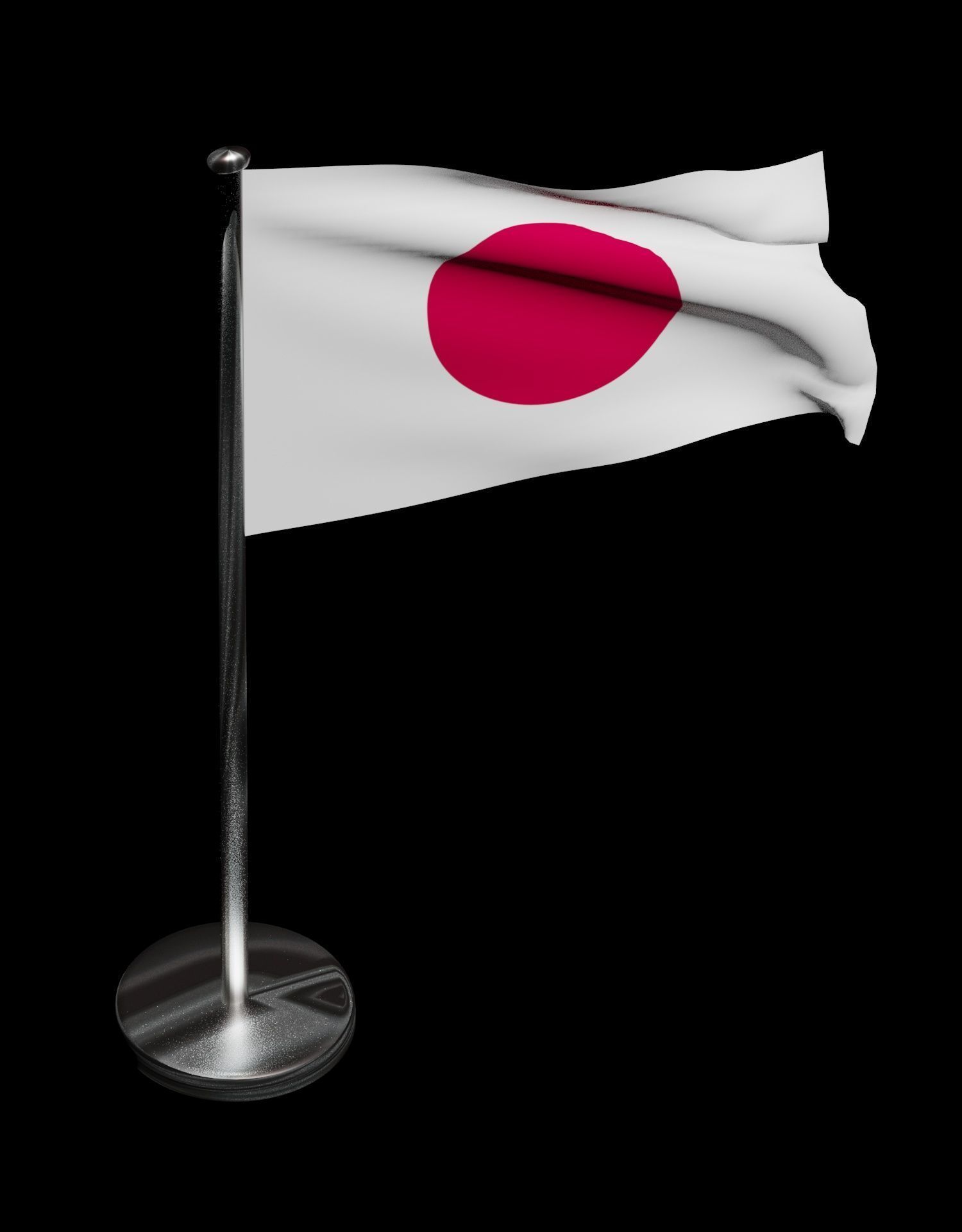 Japan Flag on steel pole 3D model_45