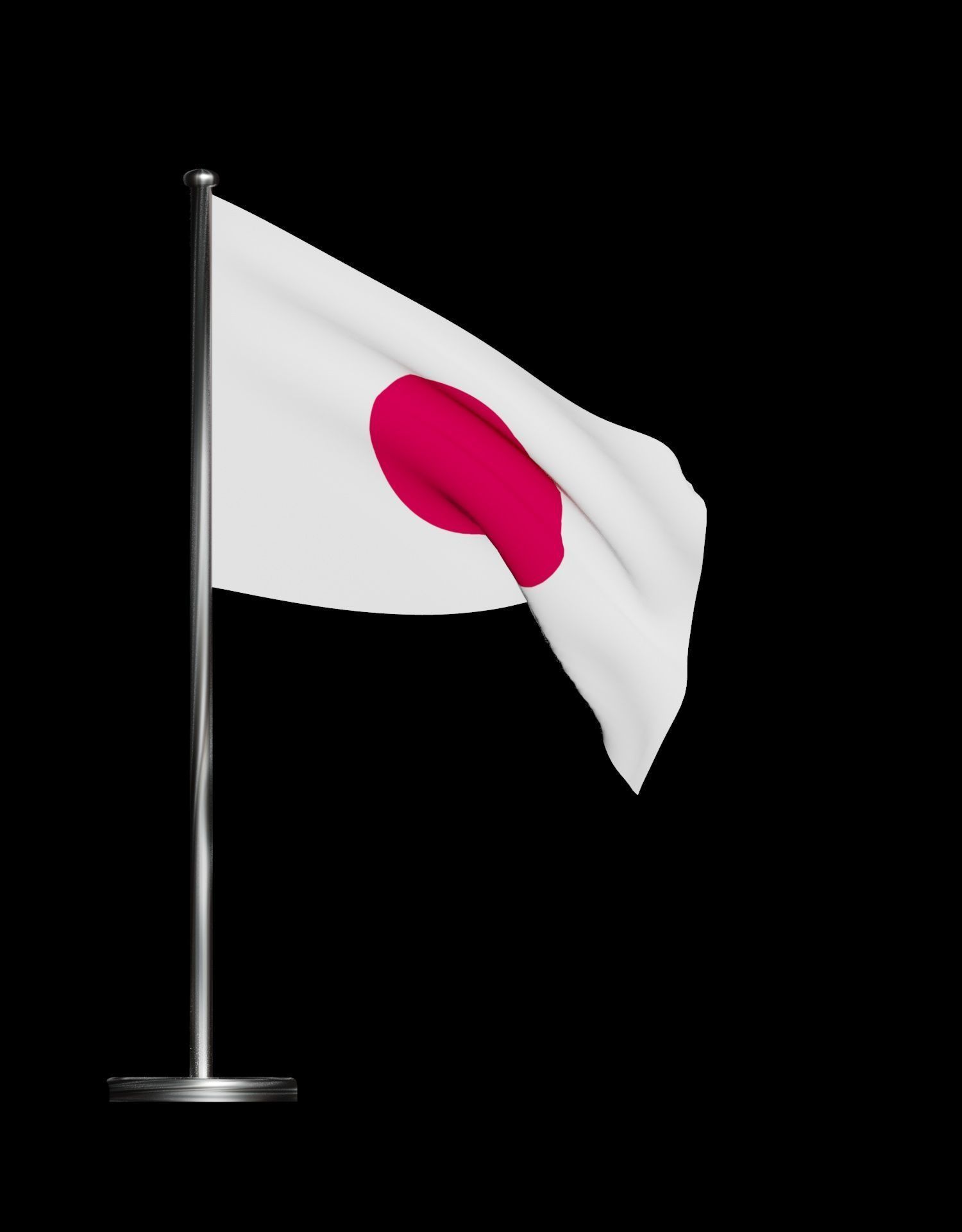 Japan Flag on steel pole 3D model_50