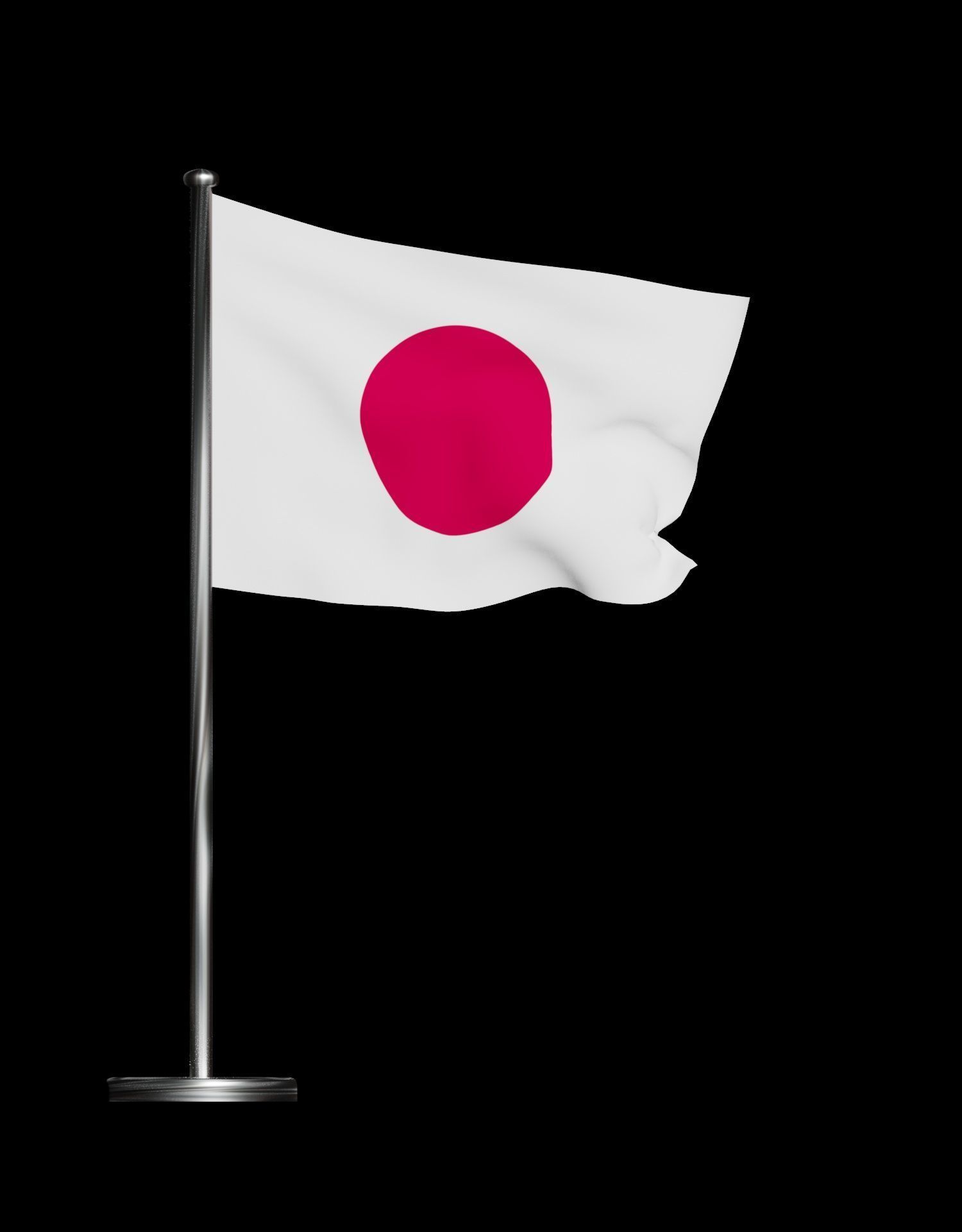 Japan Flag on steel pole 3D model_32