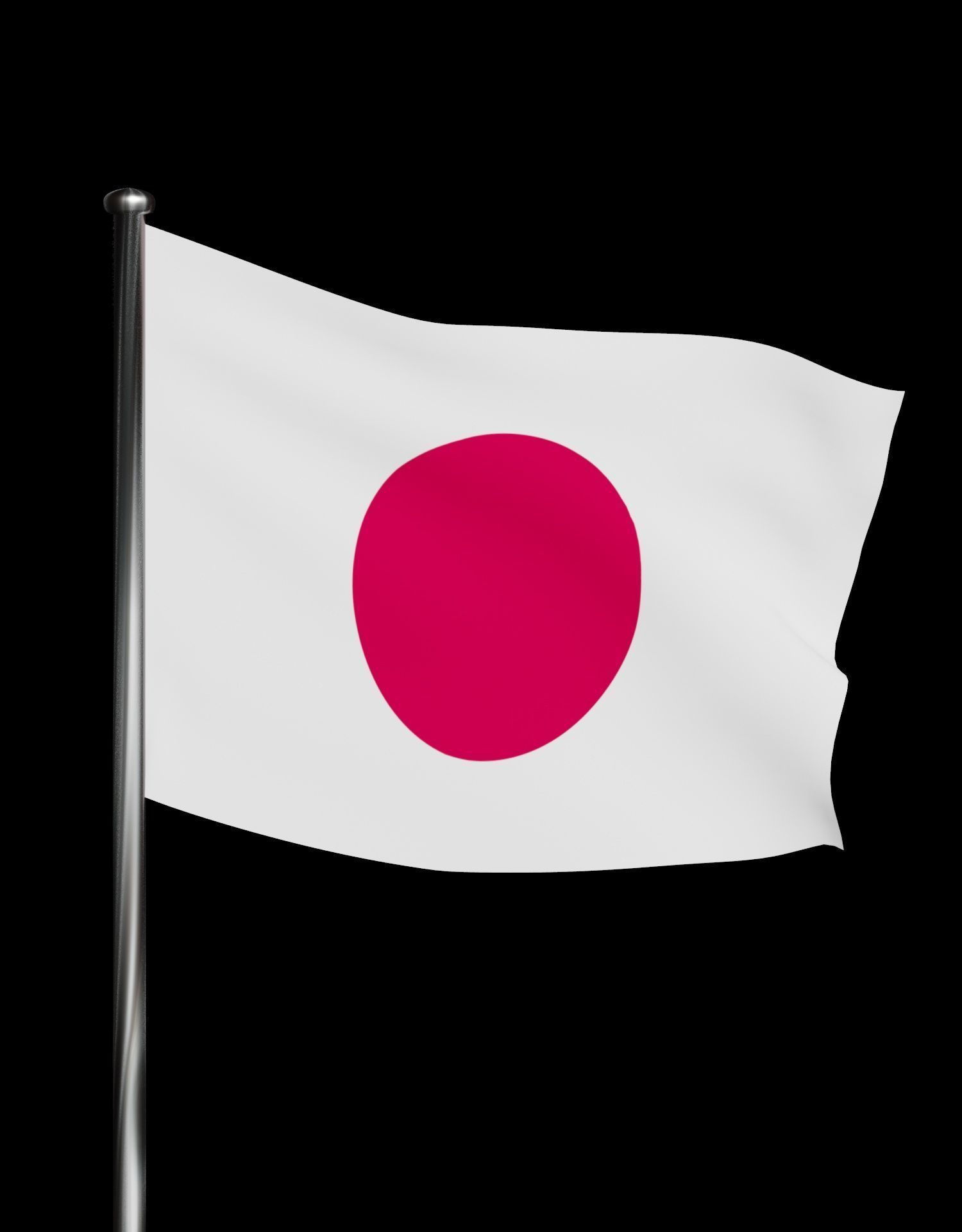 Japan Flag on steel pole 3D model_41