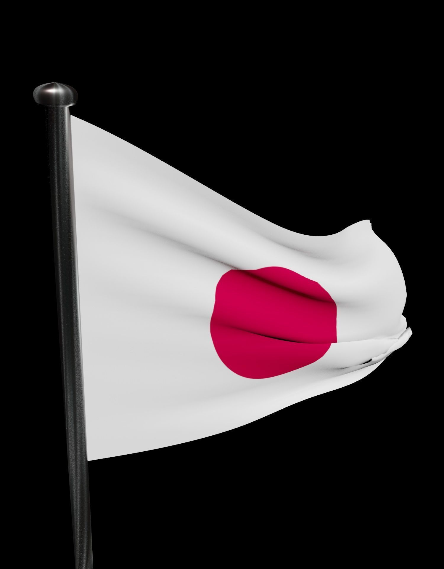 Japan Flag on steel pole 3D model_35