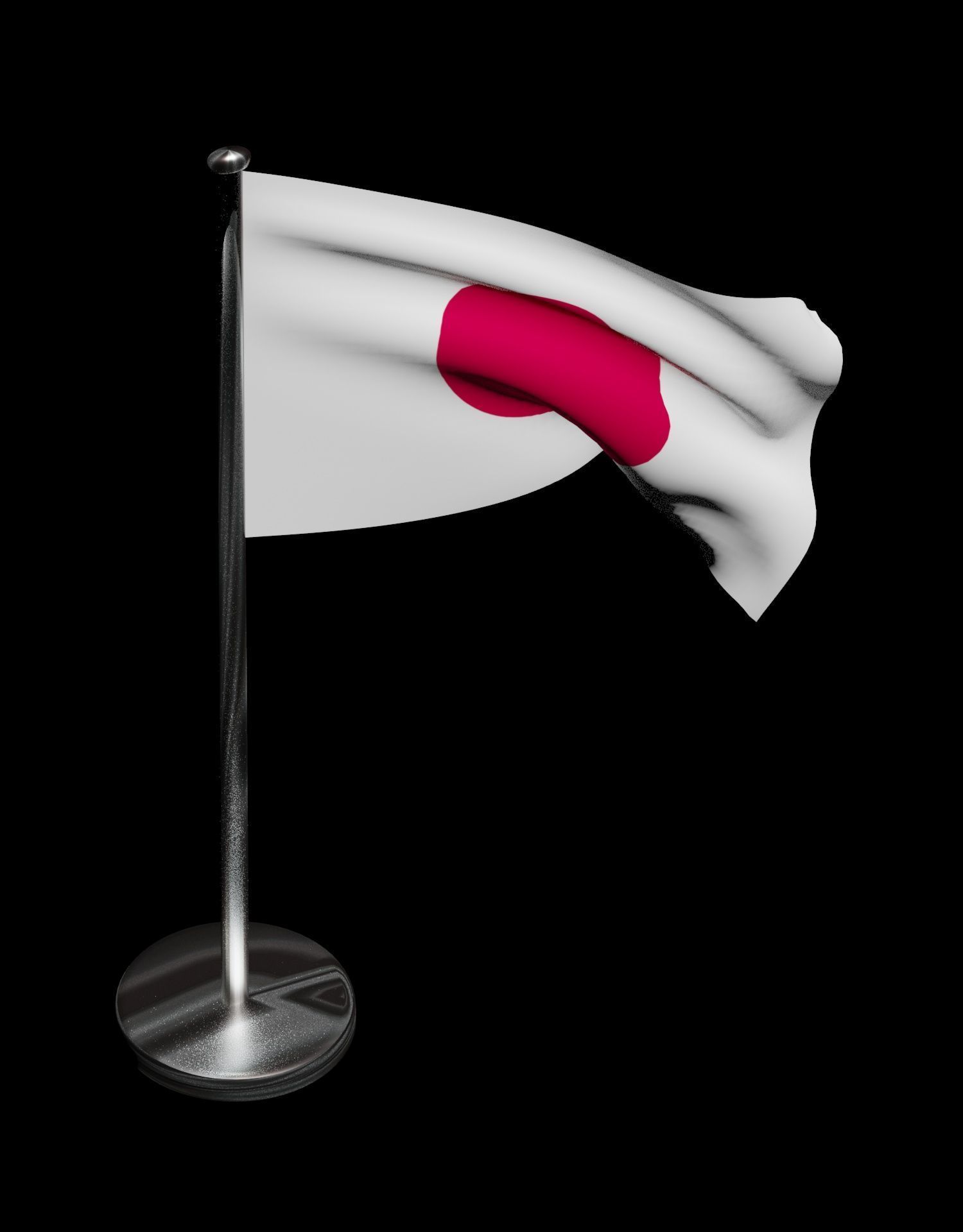 Japan Flag on steel pole 3D model_47