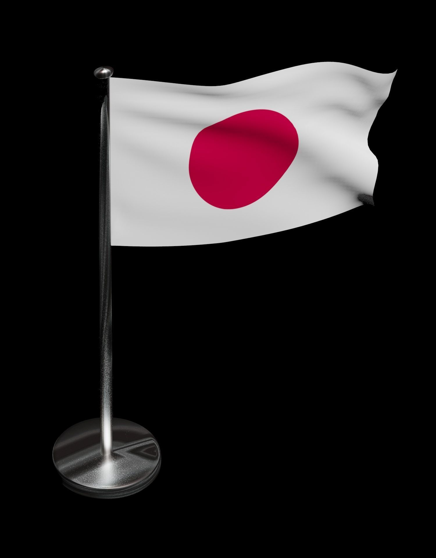 Japan Flag on steel pole 3D model_44