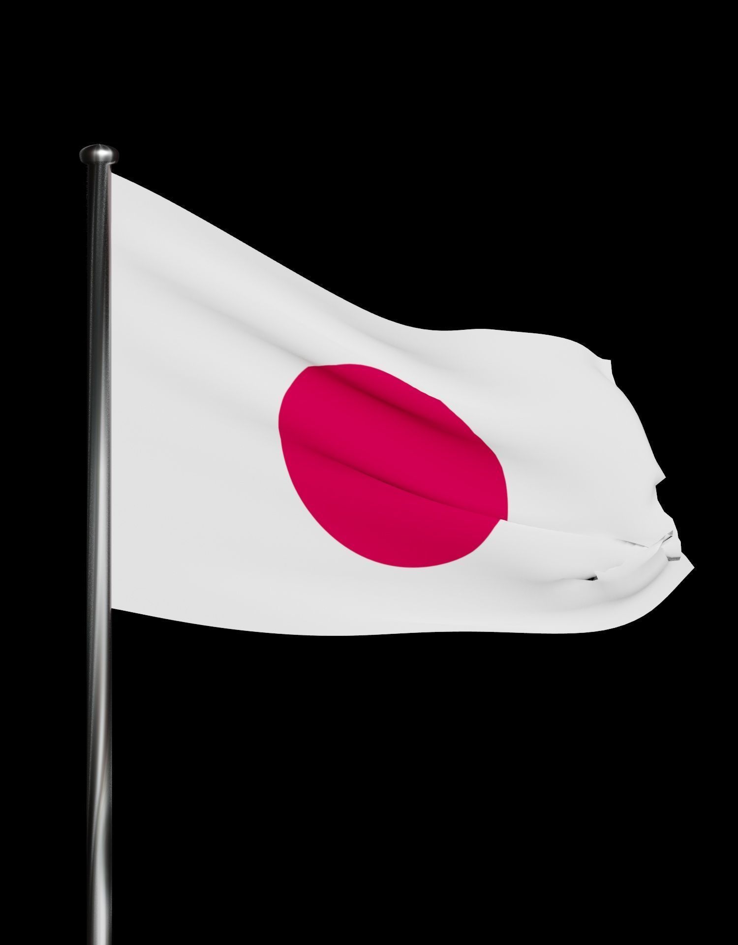 Japan Flag on steel pole 3D model_34