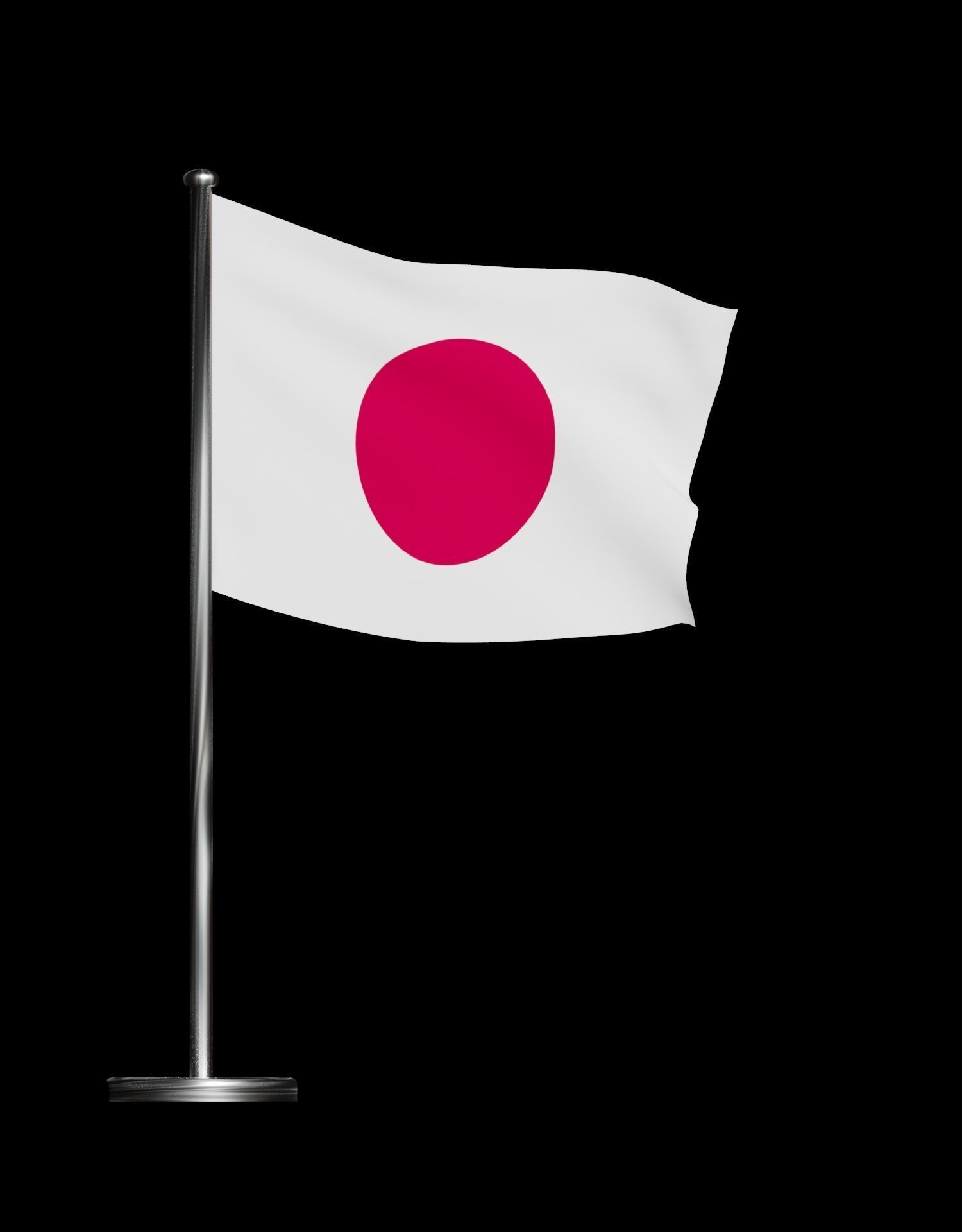 Japan Flag on steel pole 3D model_46