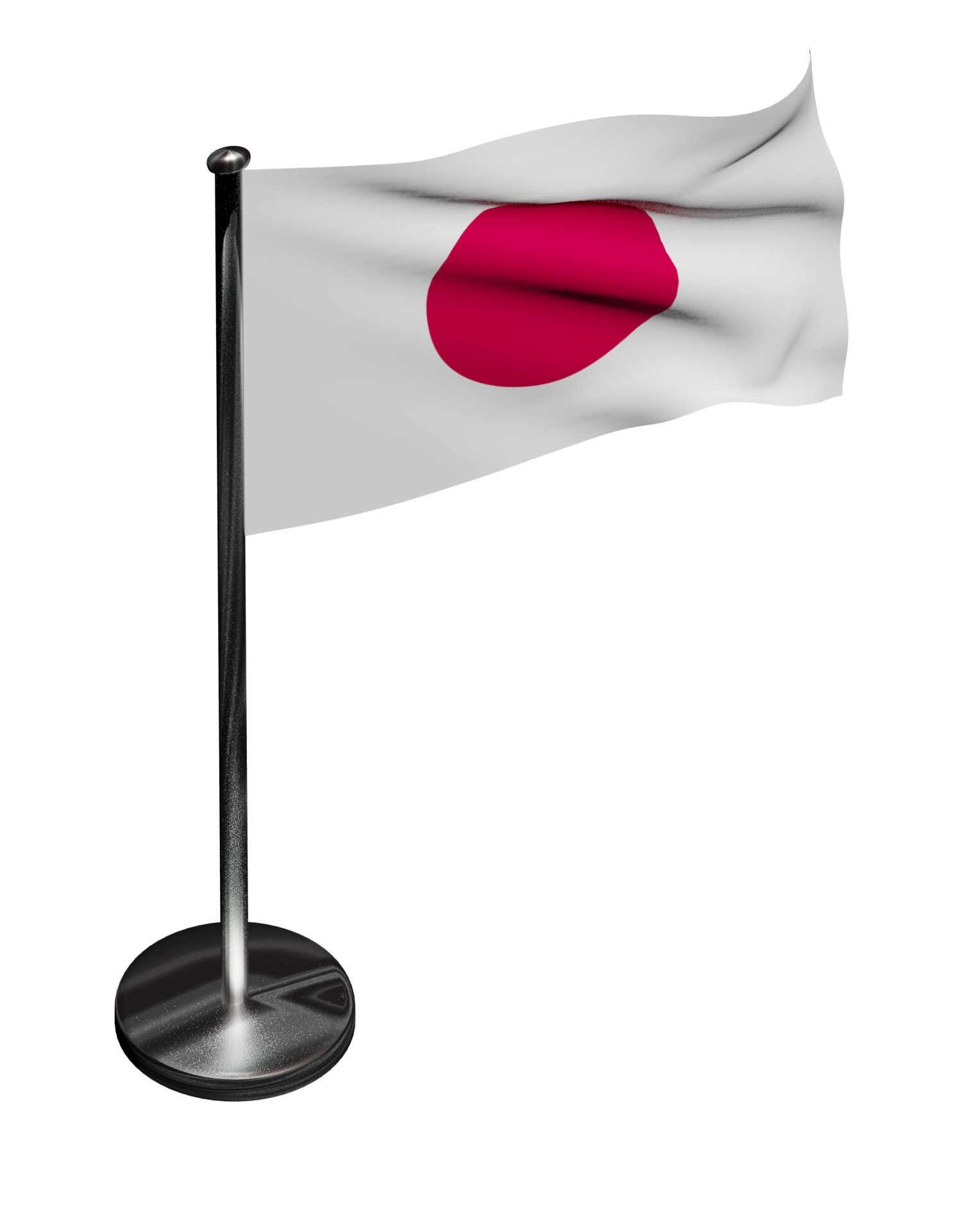 Japan Flag on steel pole 3D model_29