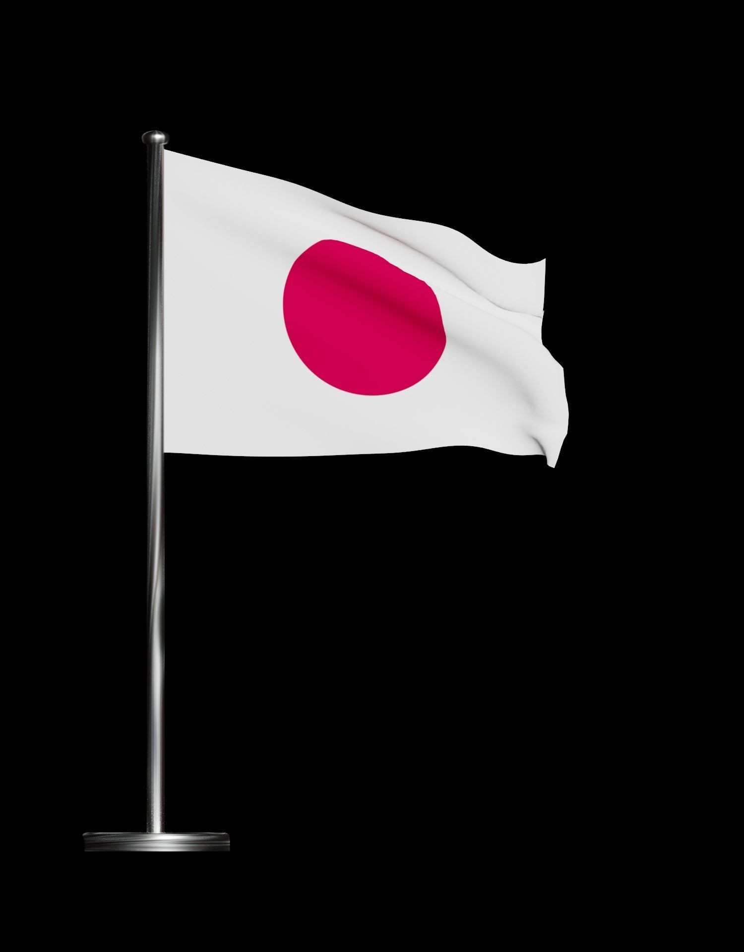 Japan Flag on steel pole 3D model_49