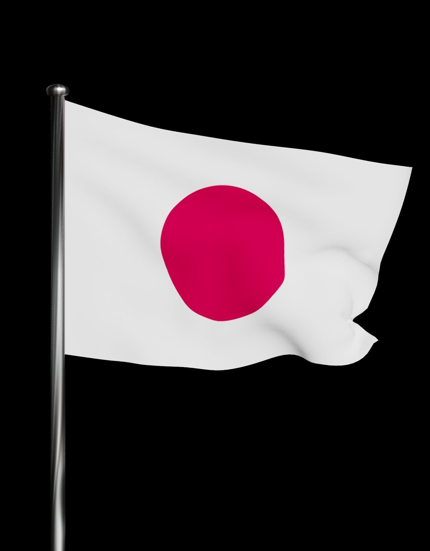 Japan Flag on steel pole 3D model_38