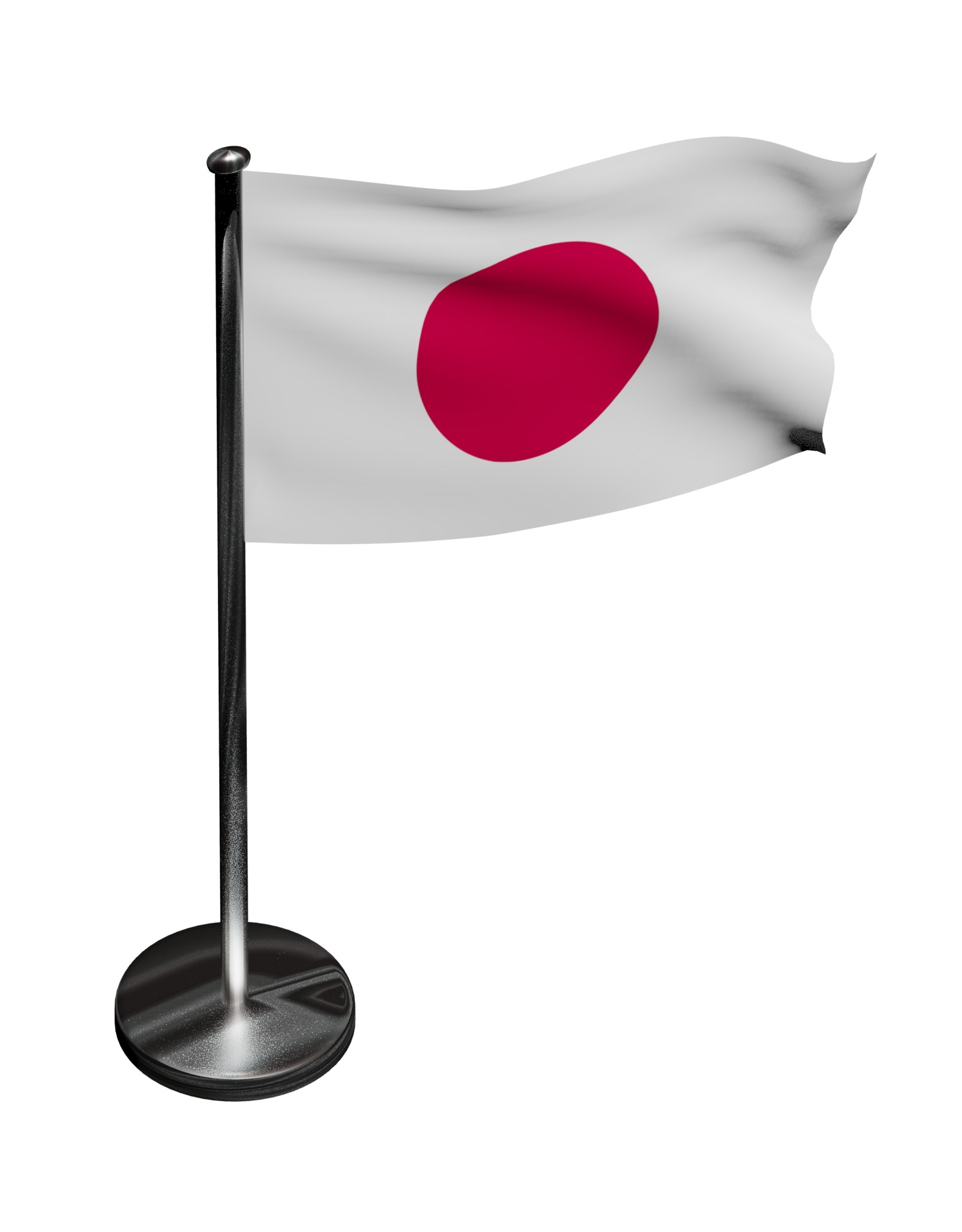 Japan Flag on steel pole 3D model_17