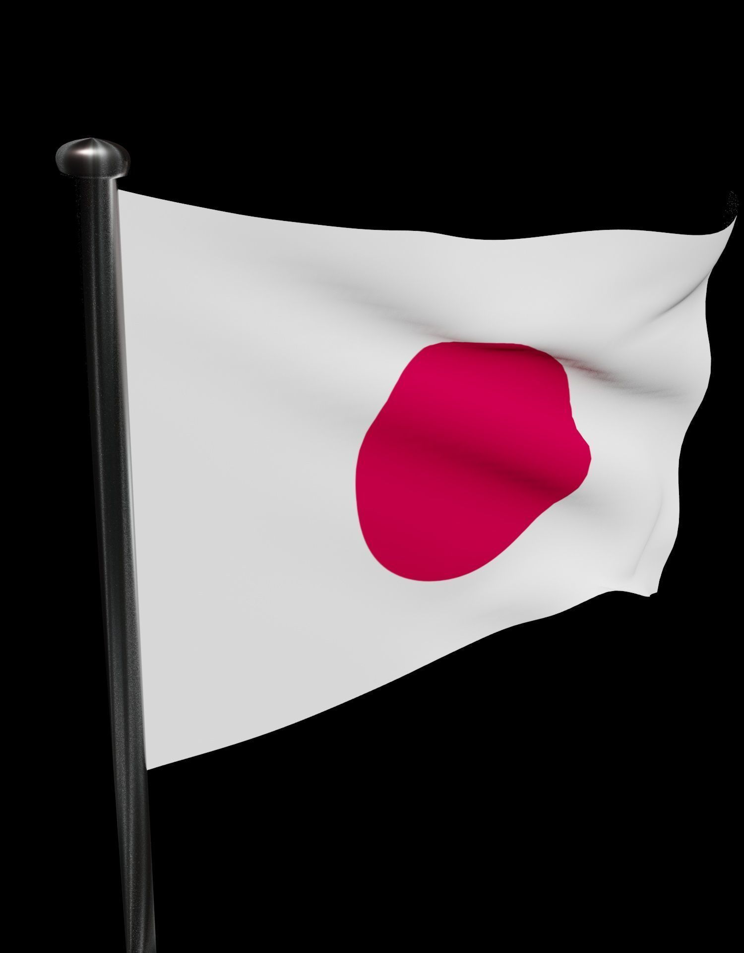 Japan Flag on steel pole 3D model_55