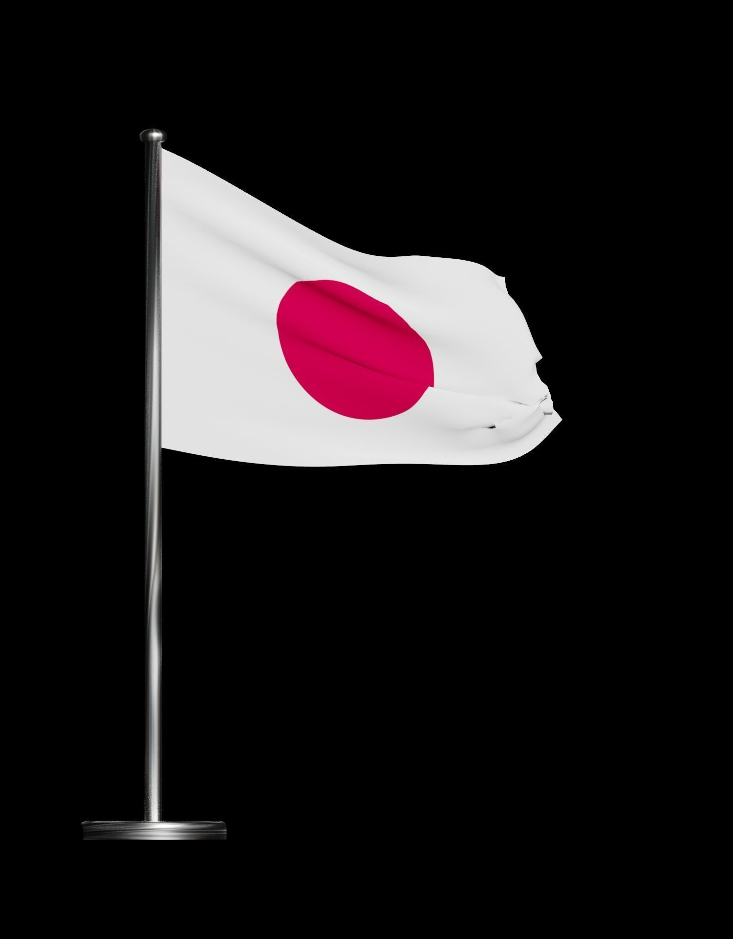 Japan Flag on steel pole 3D model_1