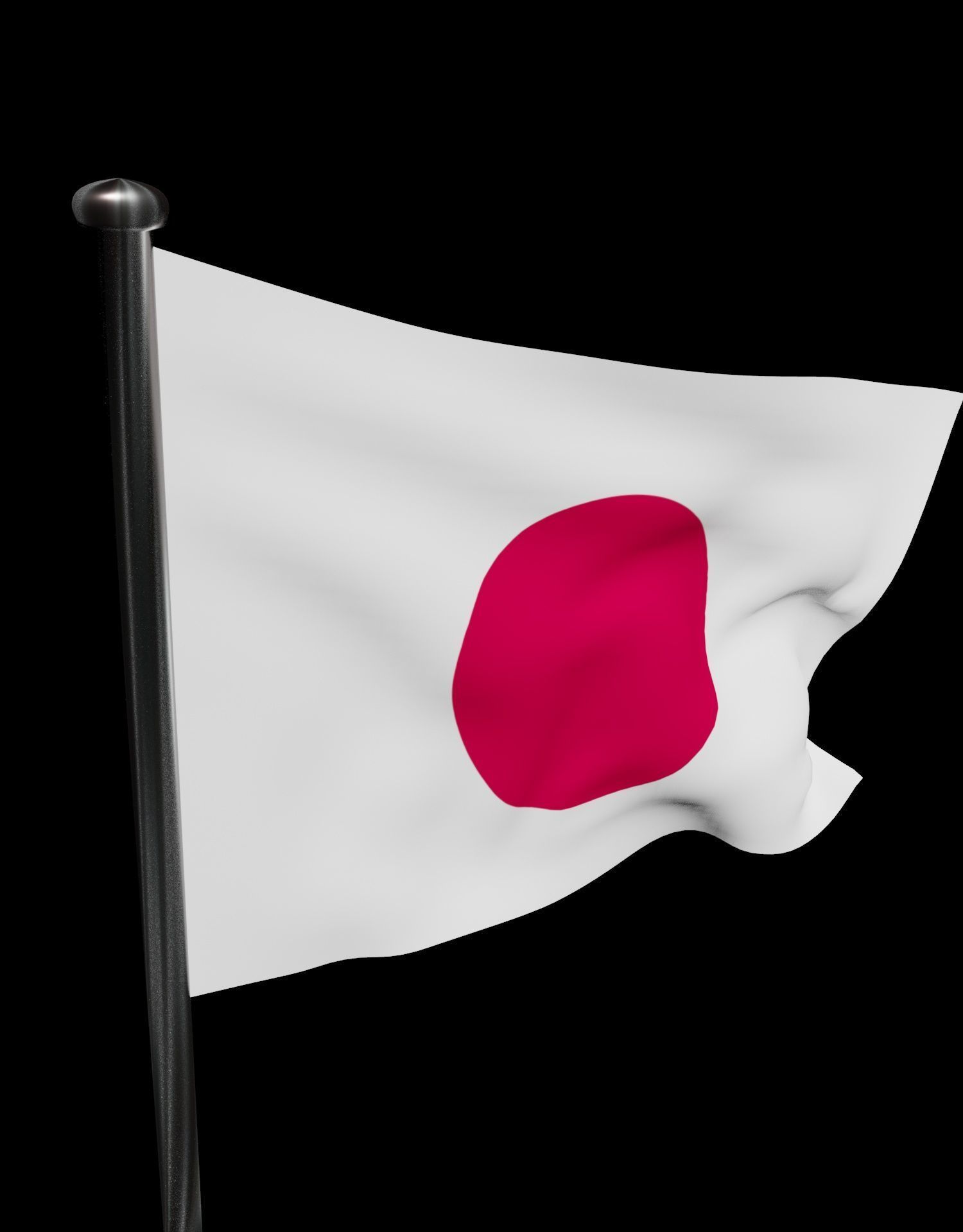 Japan Flag on steel pole 3D model_6