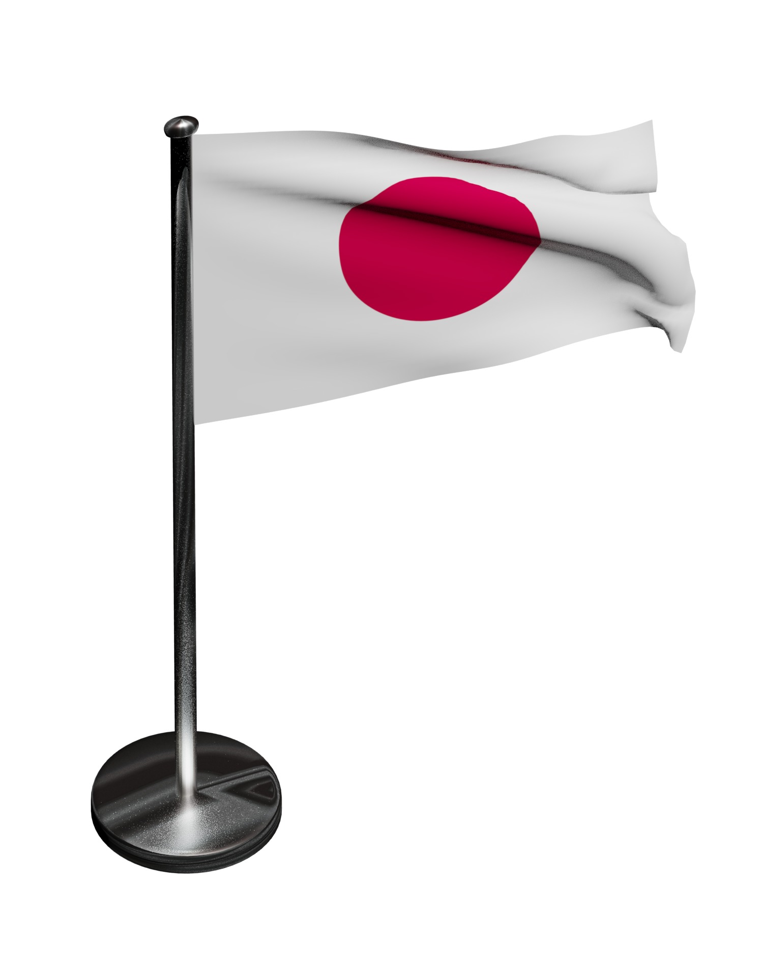 Japan Flag on steel pole 3D model_20