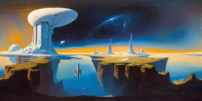 8K HDR Celestial Islands Floating in Cosmic Void Background