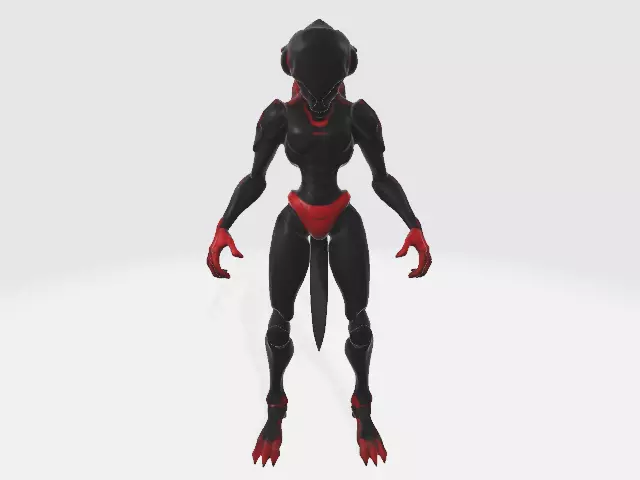 Red and black alien robot 3D model_0