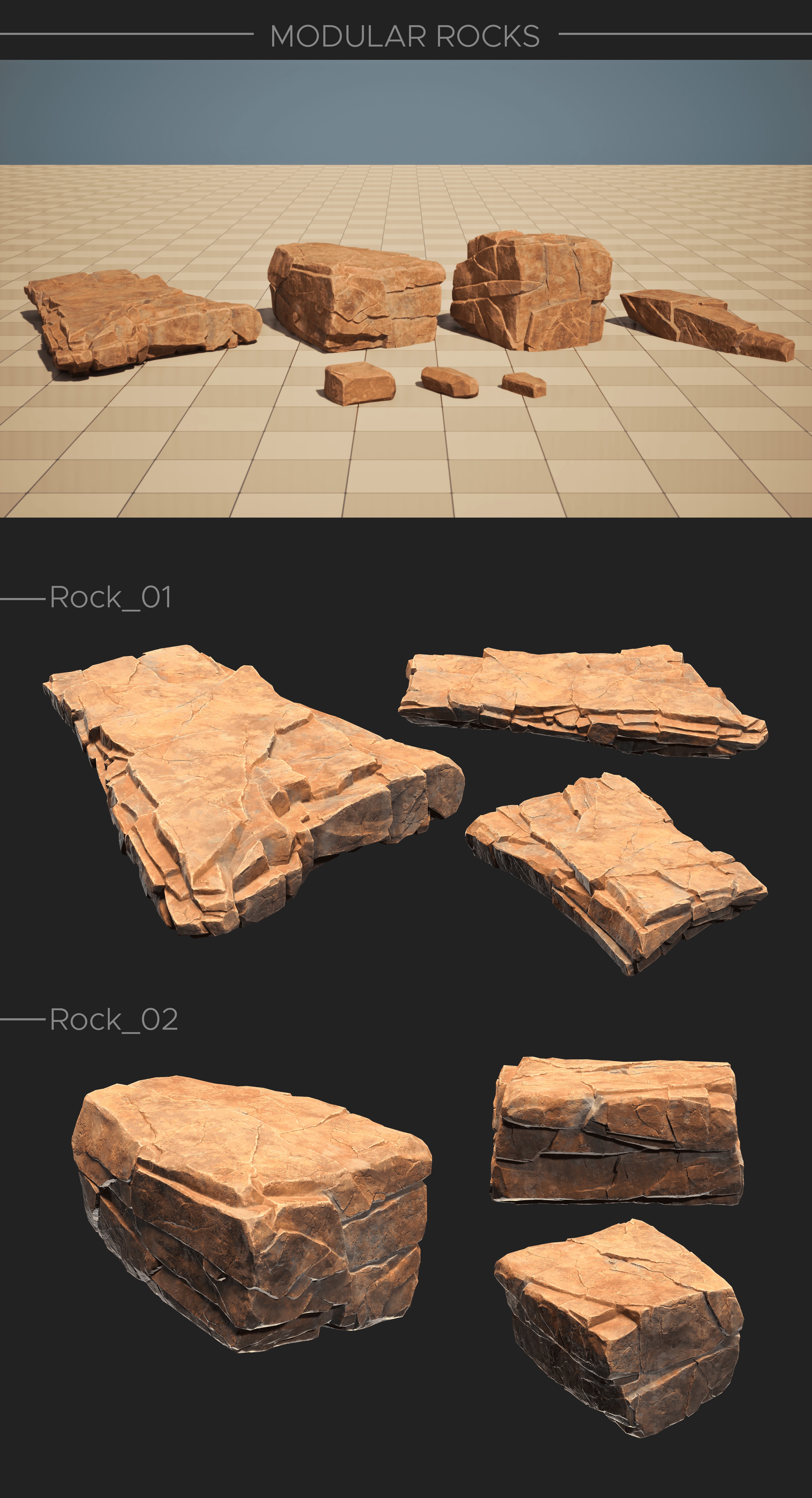 Modular rocks 3D model_2