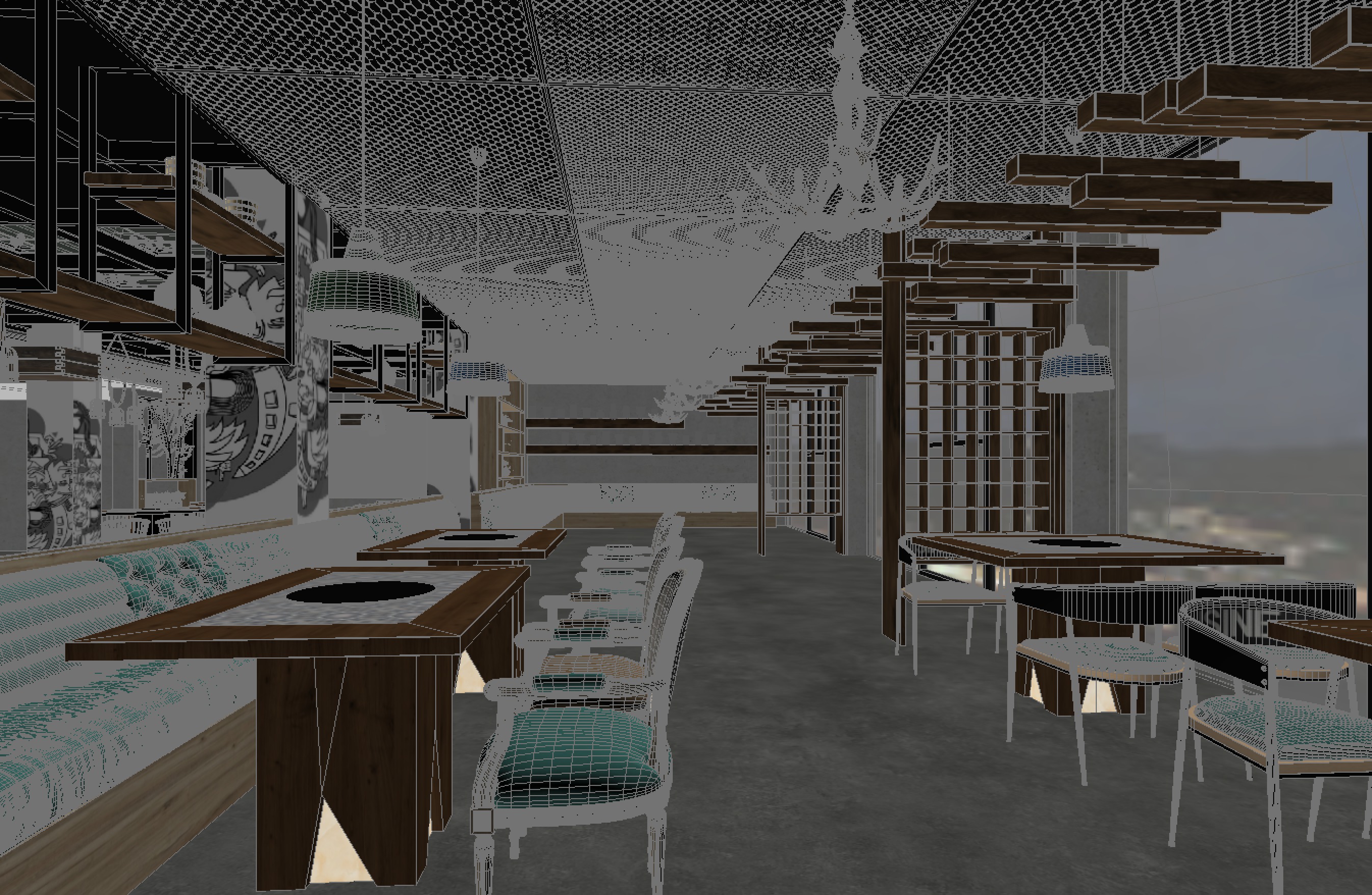 restaurant interior scenes 3D model_3